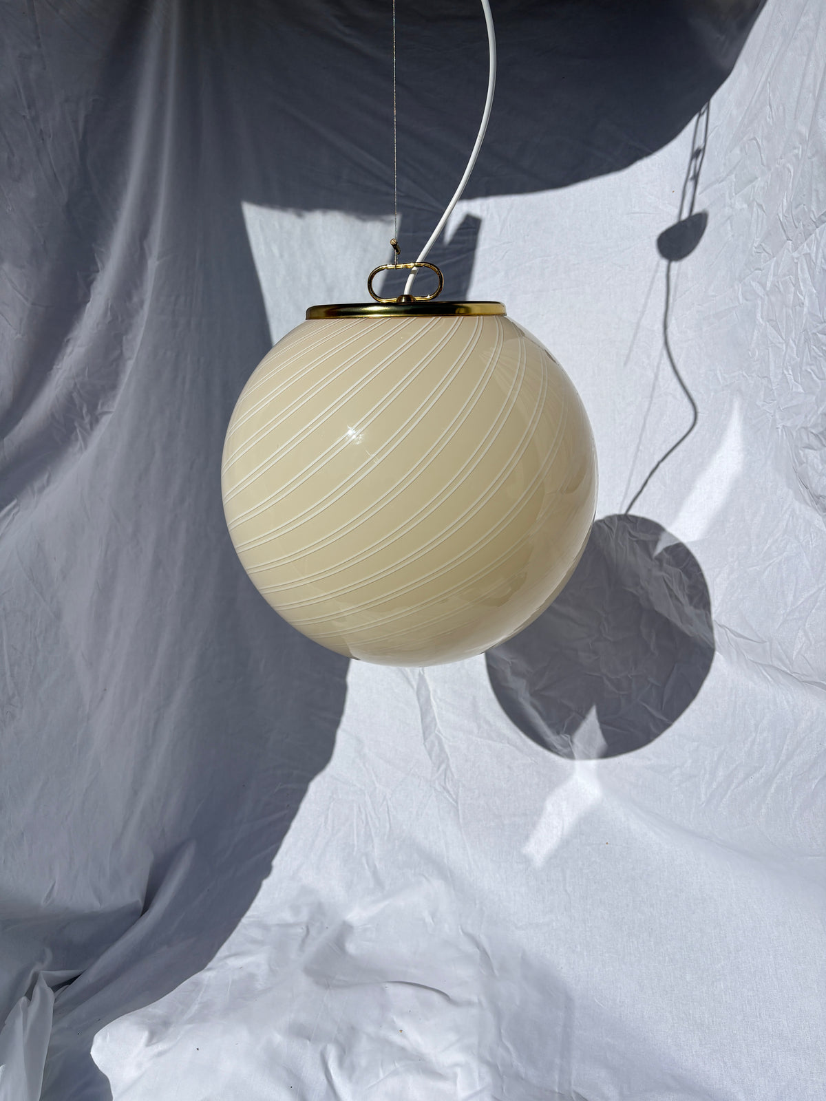 Vintage Murano loftslampe i cremegul dobbelt swirl 40 cm