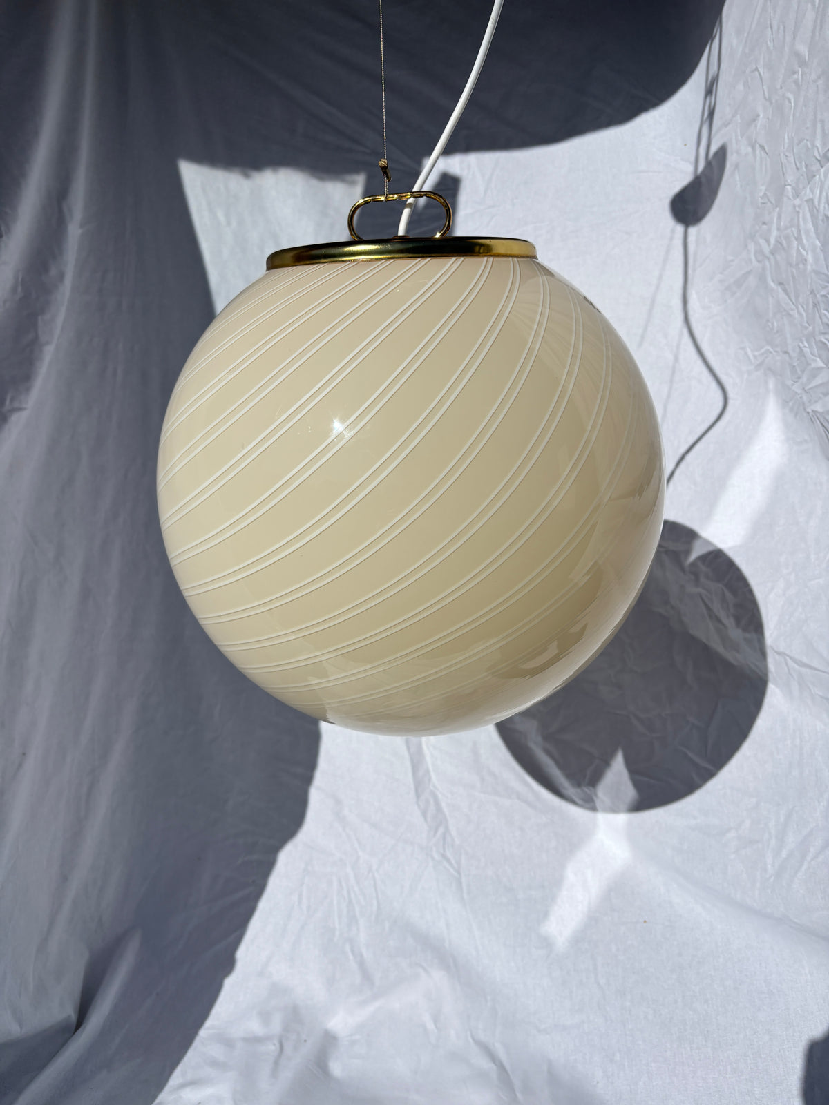 Vintage Murano loftslampe i cremegul dobbelt swirl 40 cm