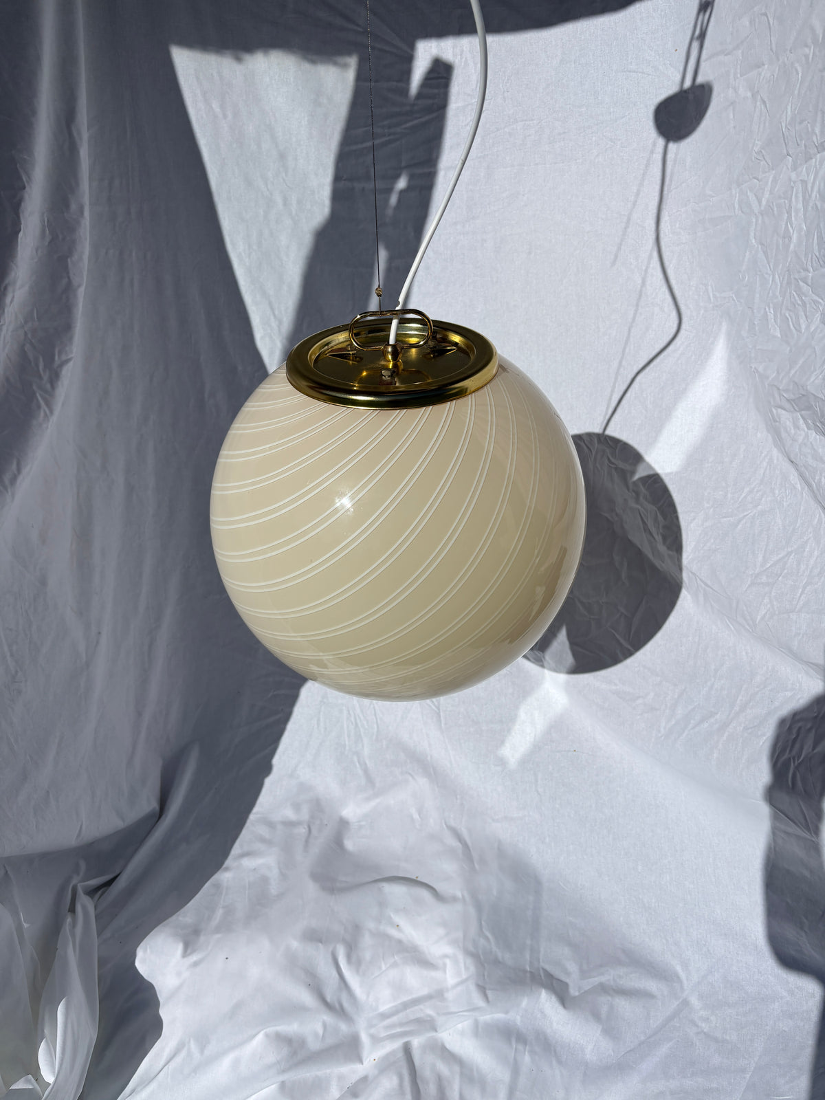 Vintage Murano loftslampe i cremegul dobbelt swirl 40 cm