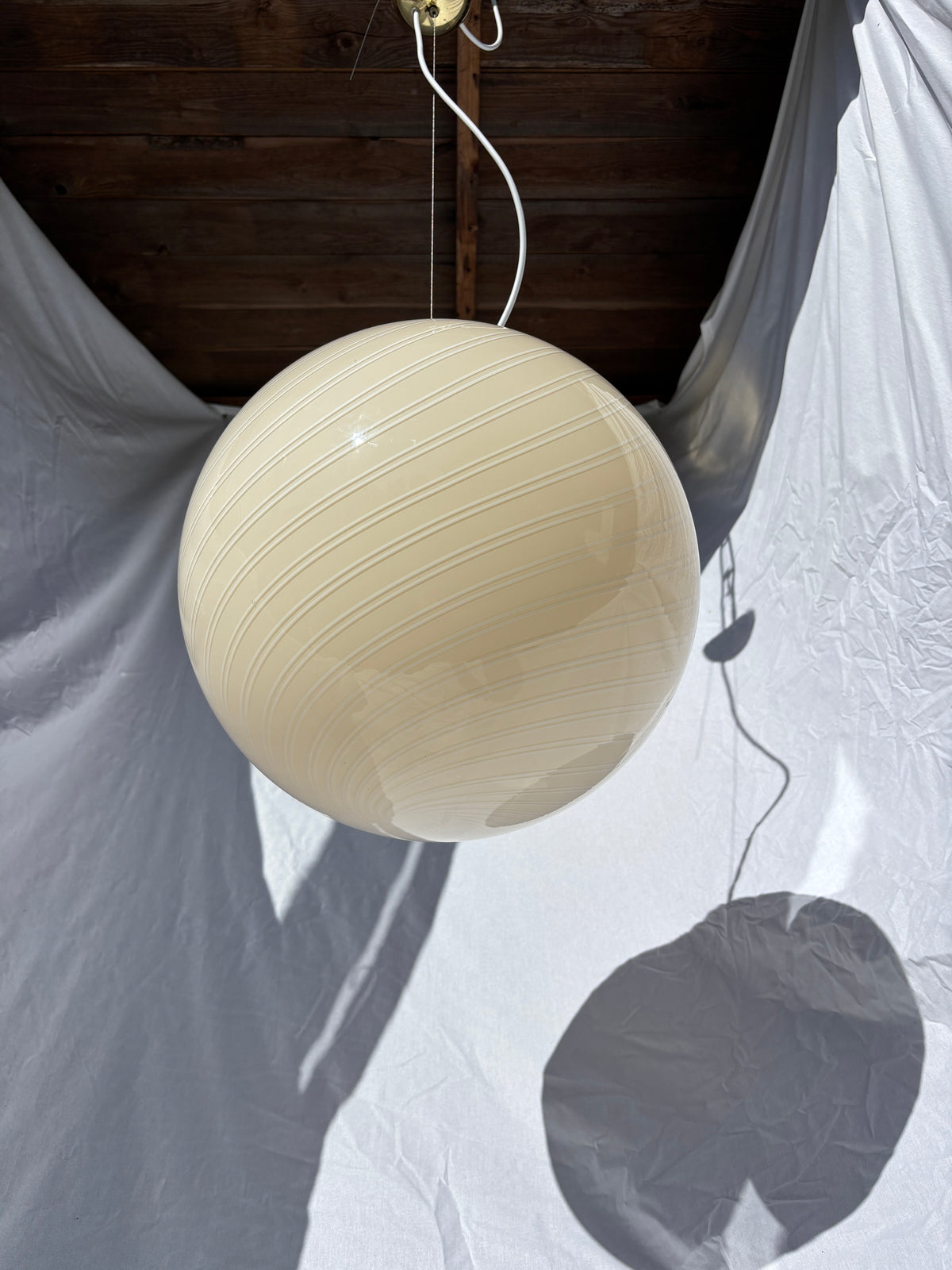 Vintage Murano loftslampe i cremegul dobbelt swirl 40 cm