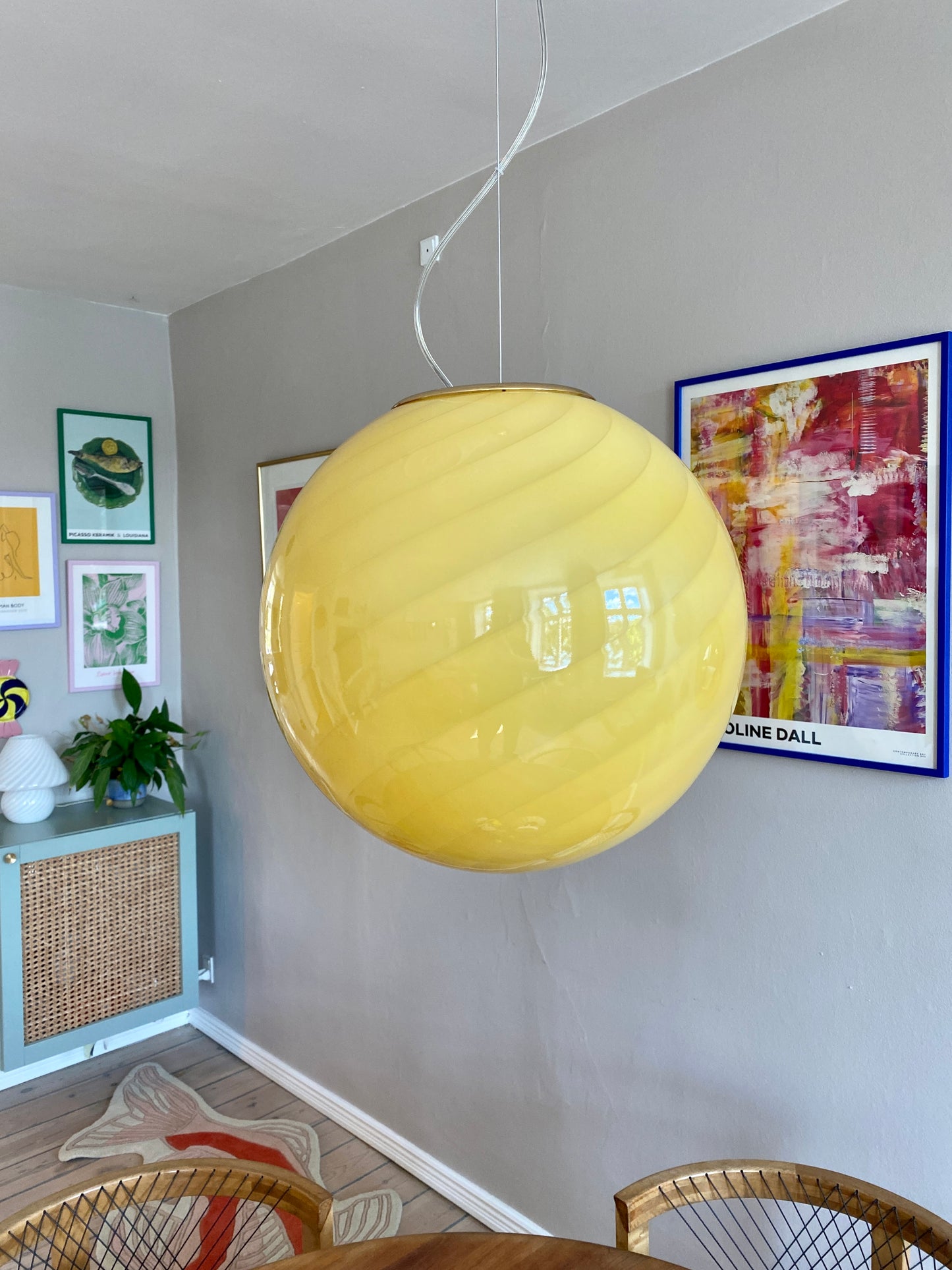 Solgul Murano loftslampe i swirl rigadin 40 cm