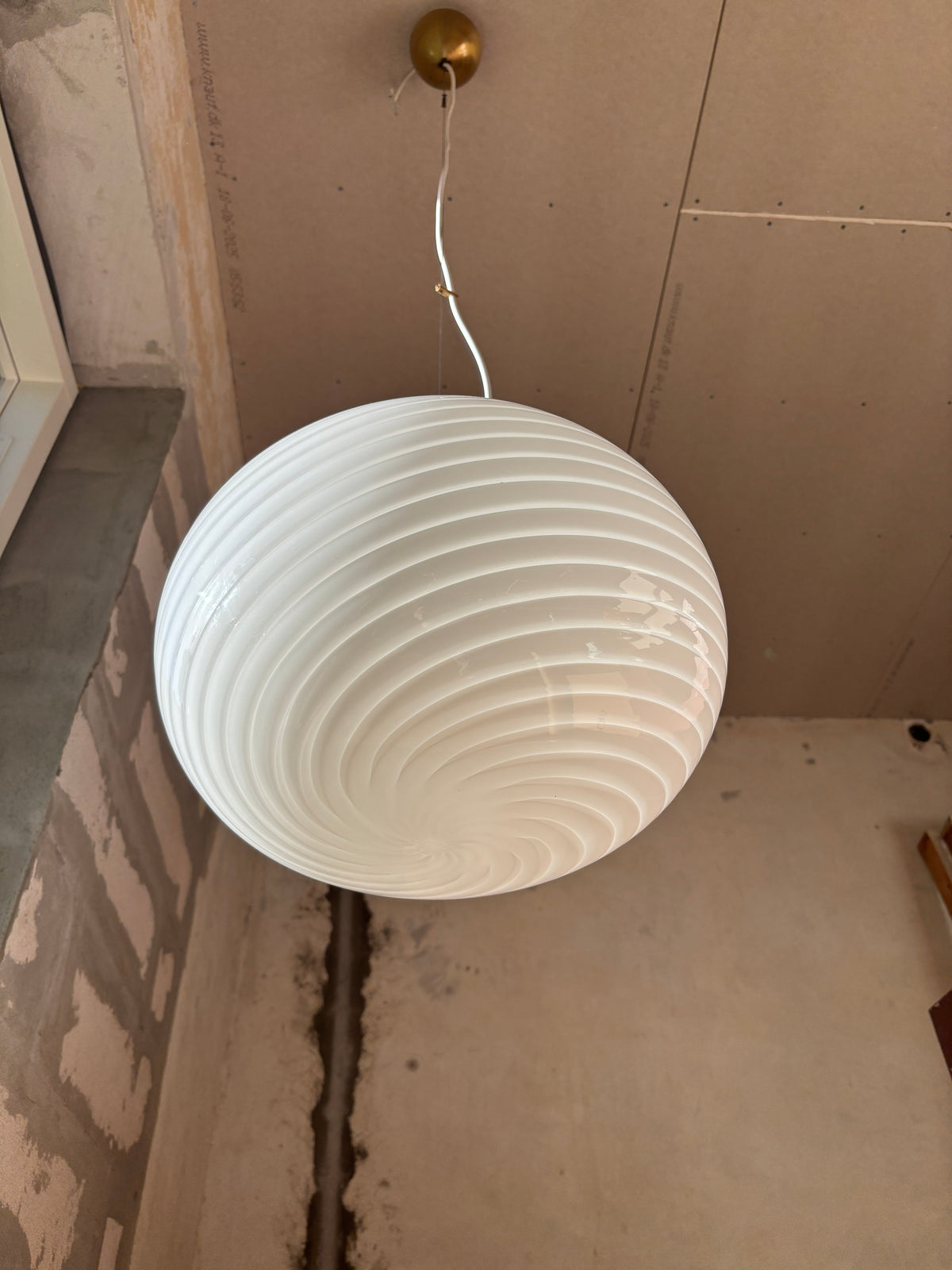 Vintage oval Effetre Murano loftslampe hvid swirl 40 cm