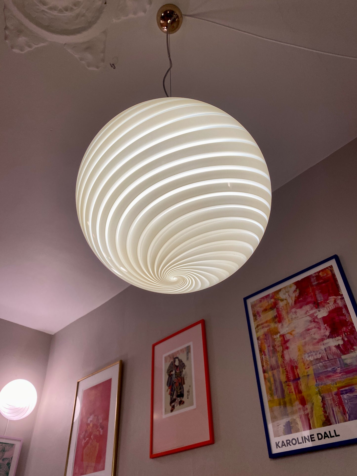 Solgul Murano loftslampe i swirl rigadin 40 cm