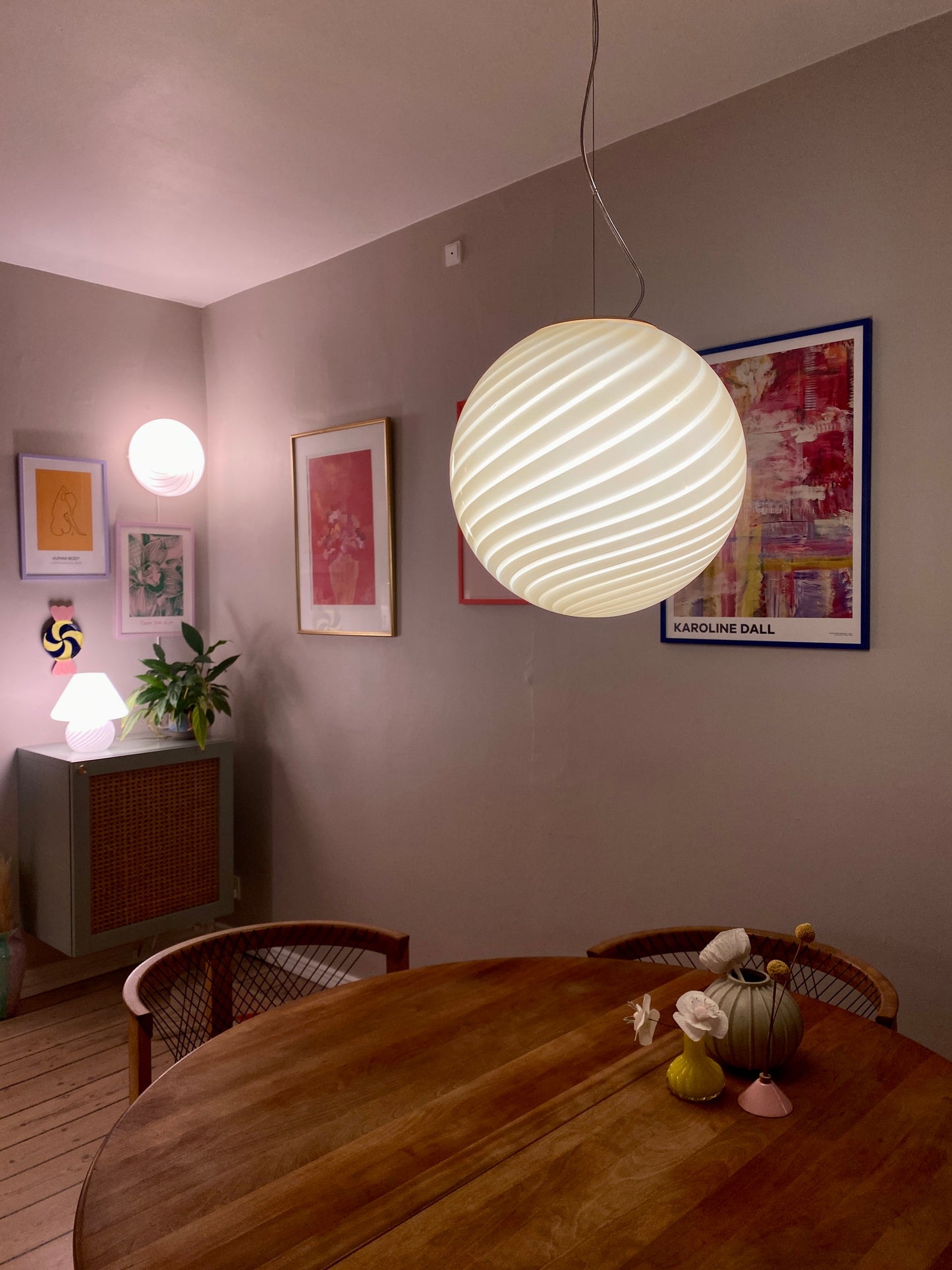Solgul Murano loftslampe i swirl rigadin 40 cm