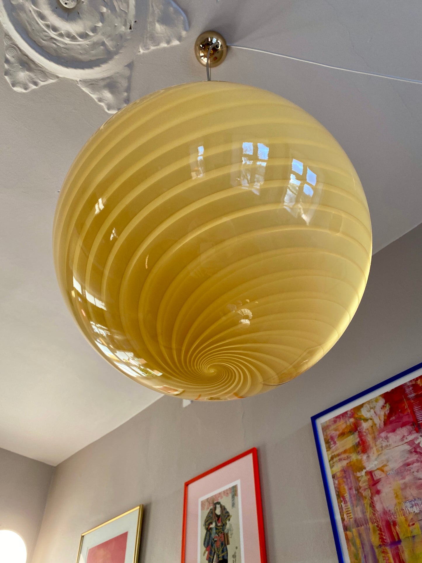 Solgul Murano loftslampe i swirl rigadin 40 cm