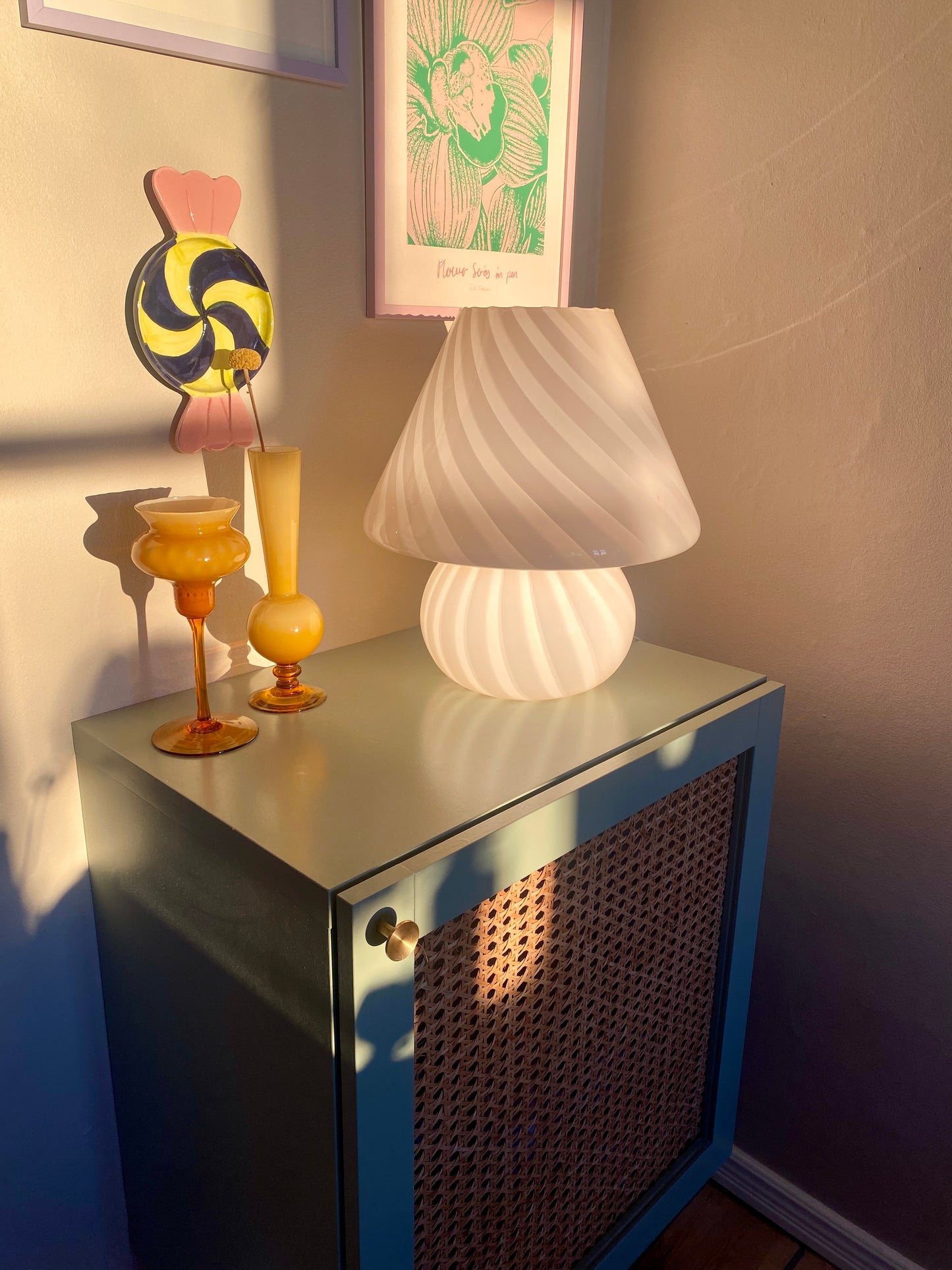 Vintage Murano mushroom i pastel lyserød