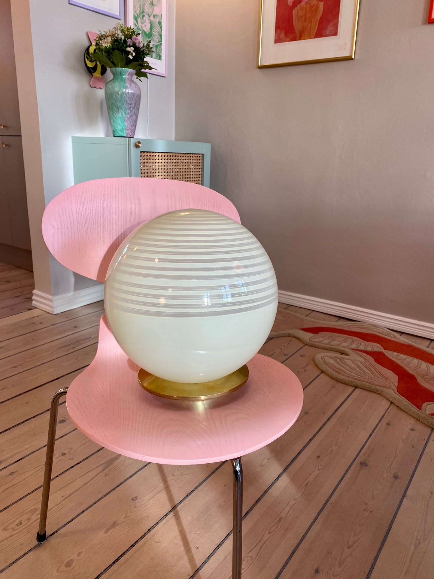 Vintage Murano Globe lampe i swirly gul 30 cm