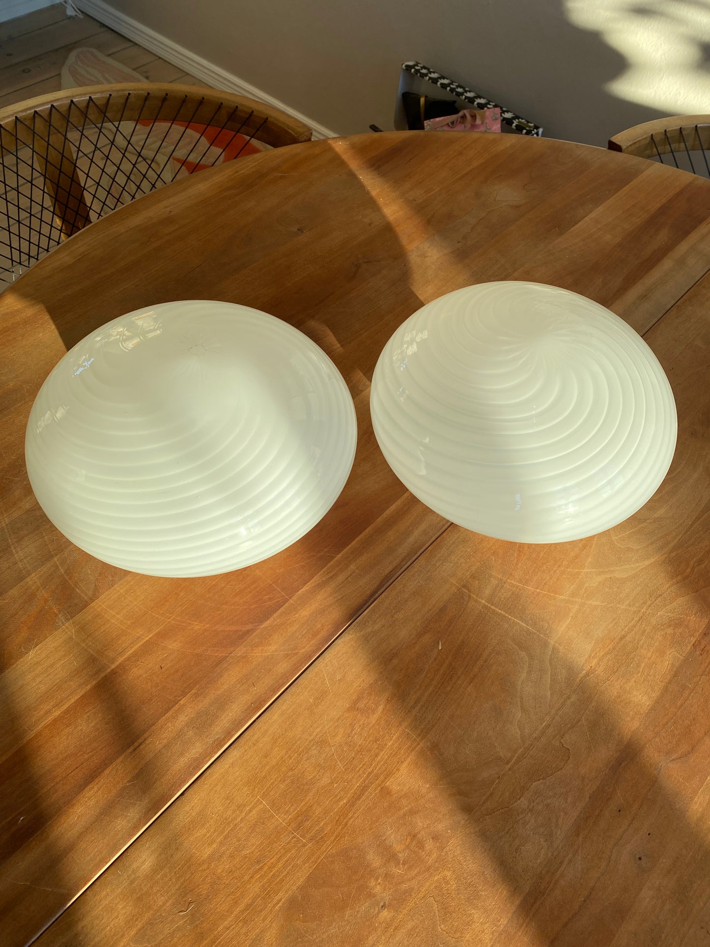Vintage Murano plafond lampe i hvid swirl 26 cm