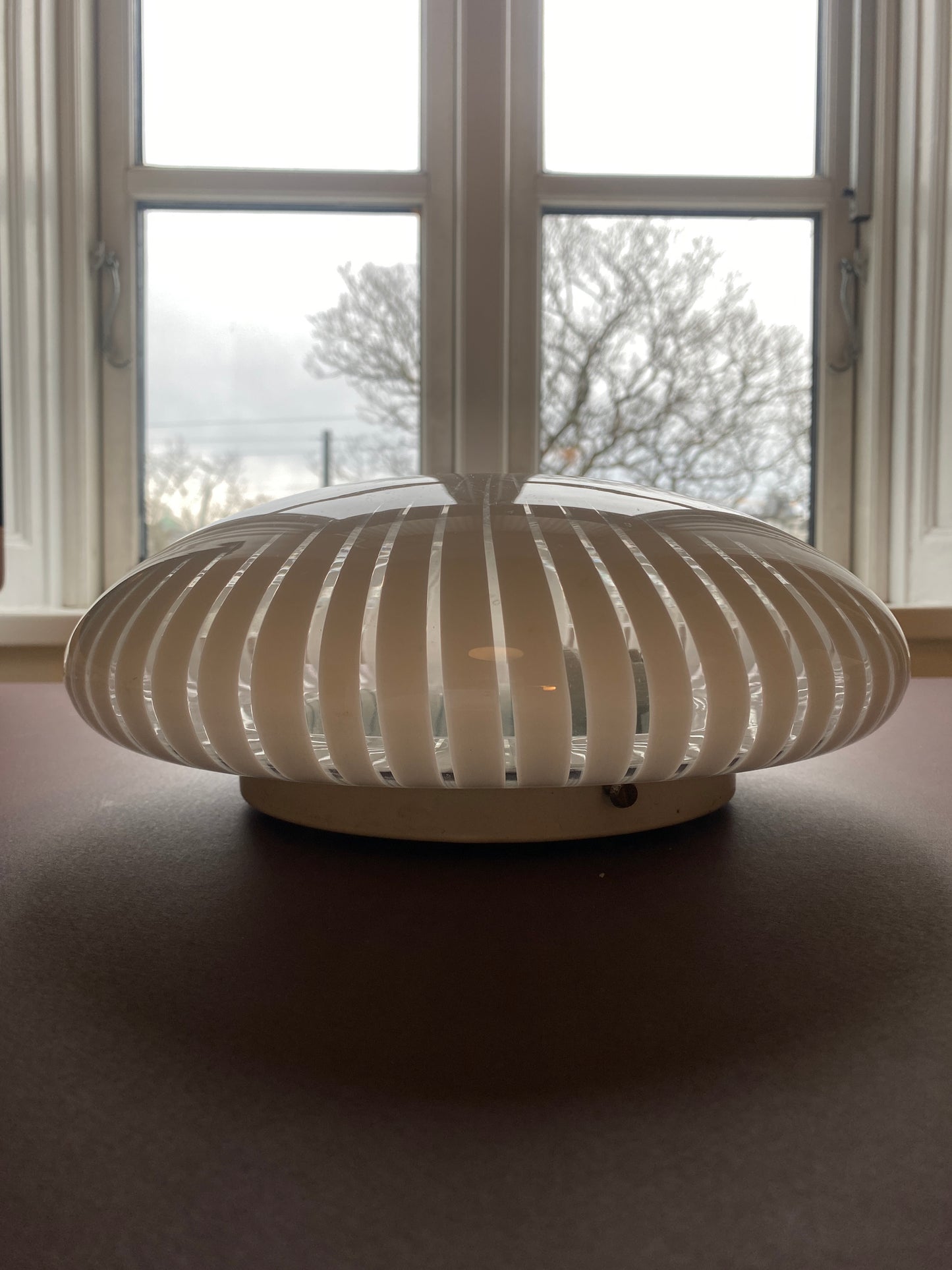 Vintage Murano plafond med hvid vertikalt filigrana 30 cm