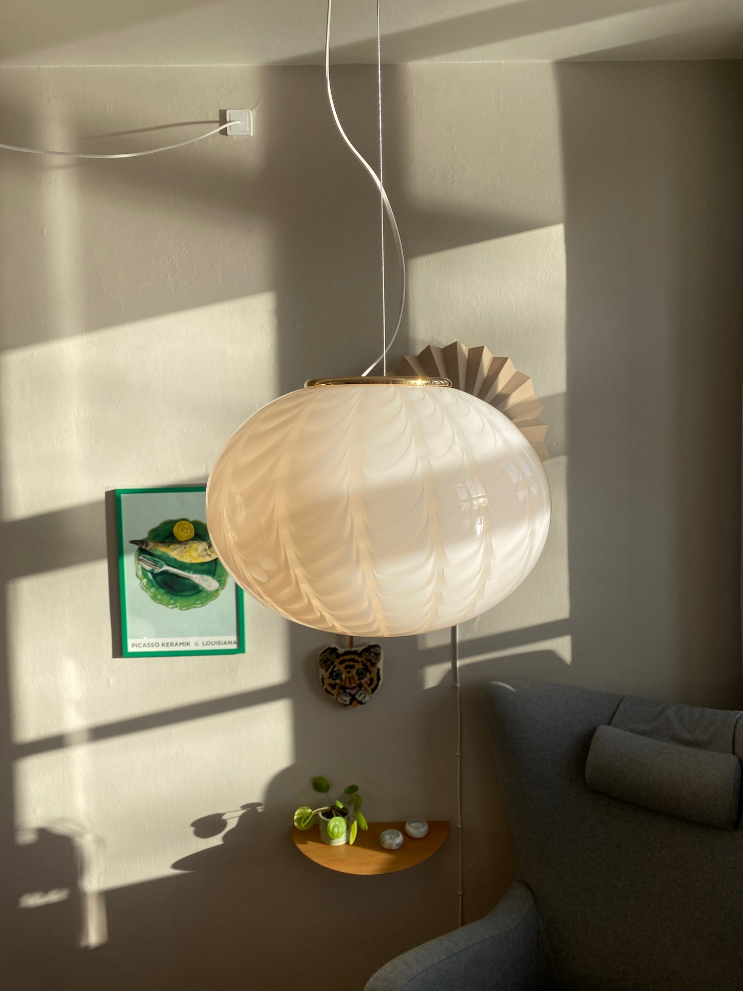 Vintage Murano loftslampe med peacock mønster 36 cm