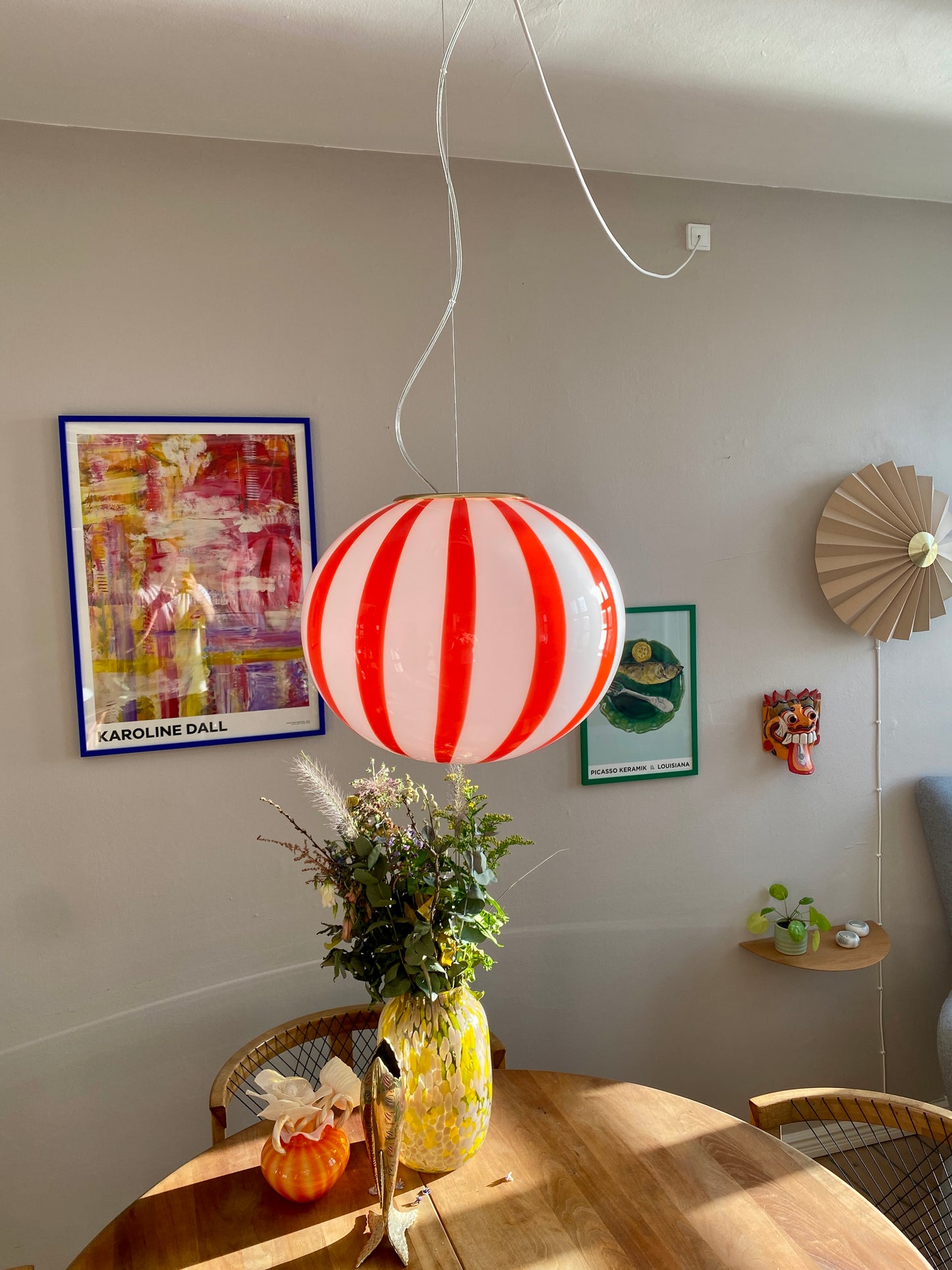 Murano loftslampe med røde vertikale striber i 40 cm