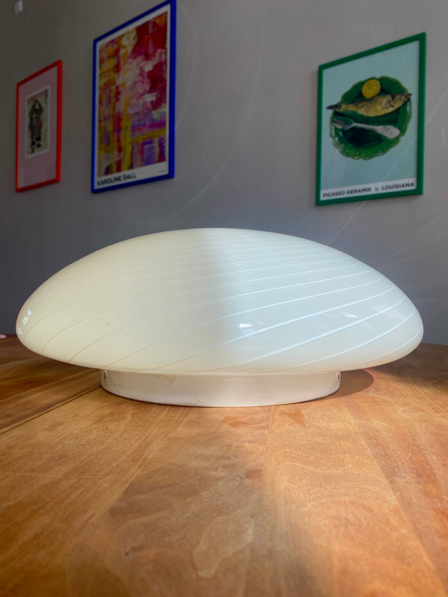 Vintage Murano plafond i cremegul med hvid swirl 40 cm
