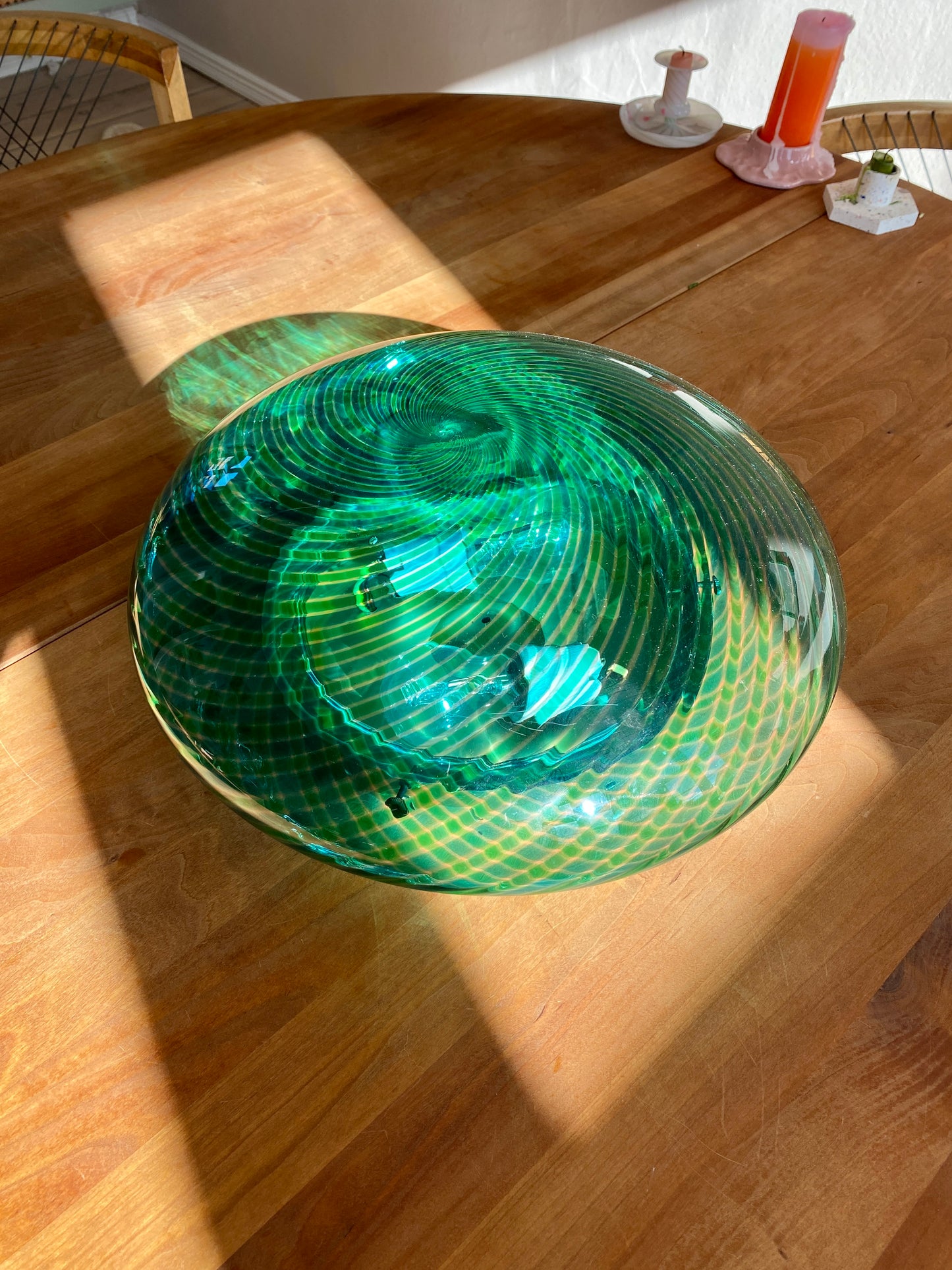 Vintage Murano plafond grøn og blå swirl 40 cm