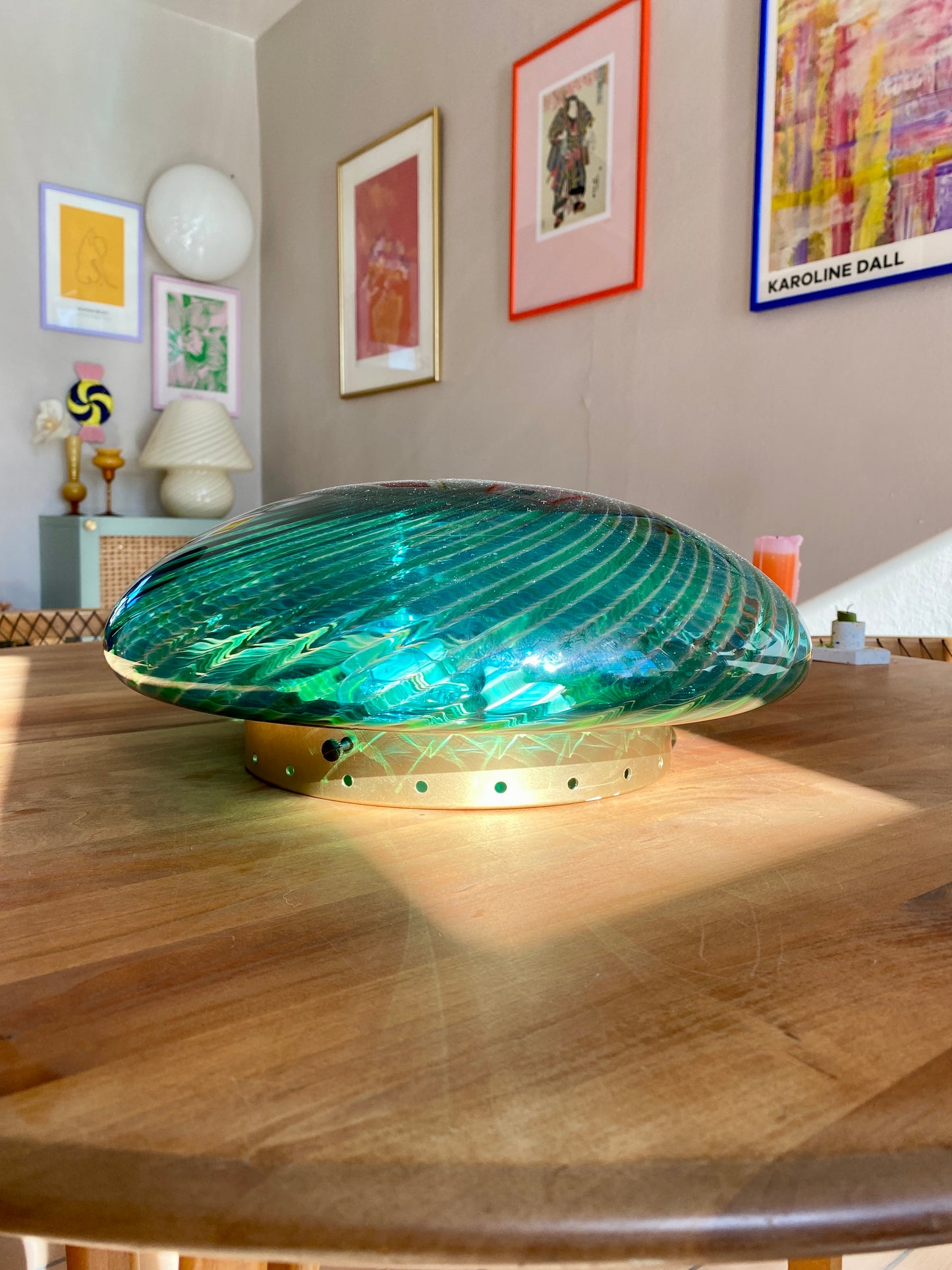 Vintage Murano plafond grøn og blå swirl 40 cm