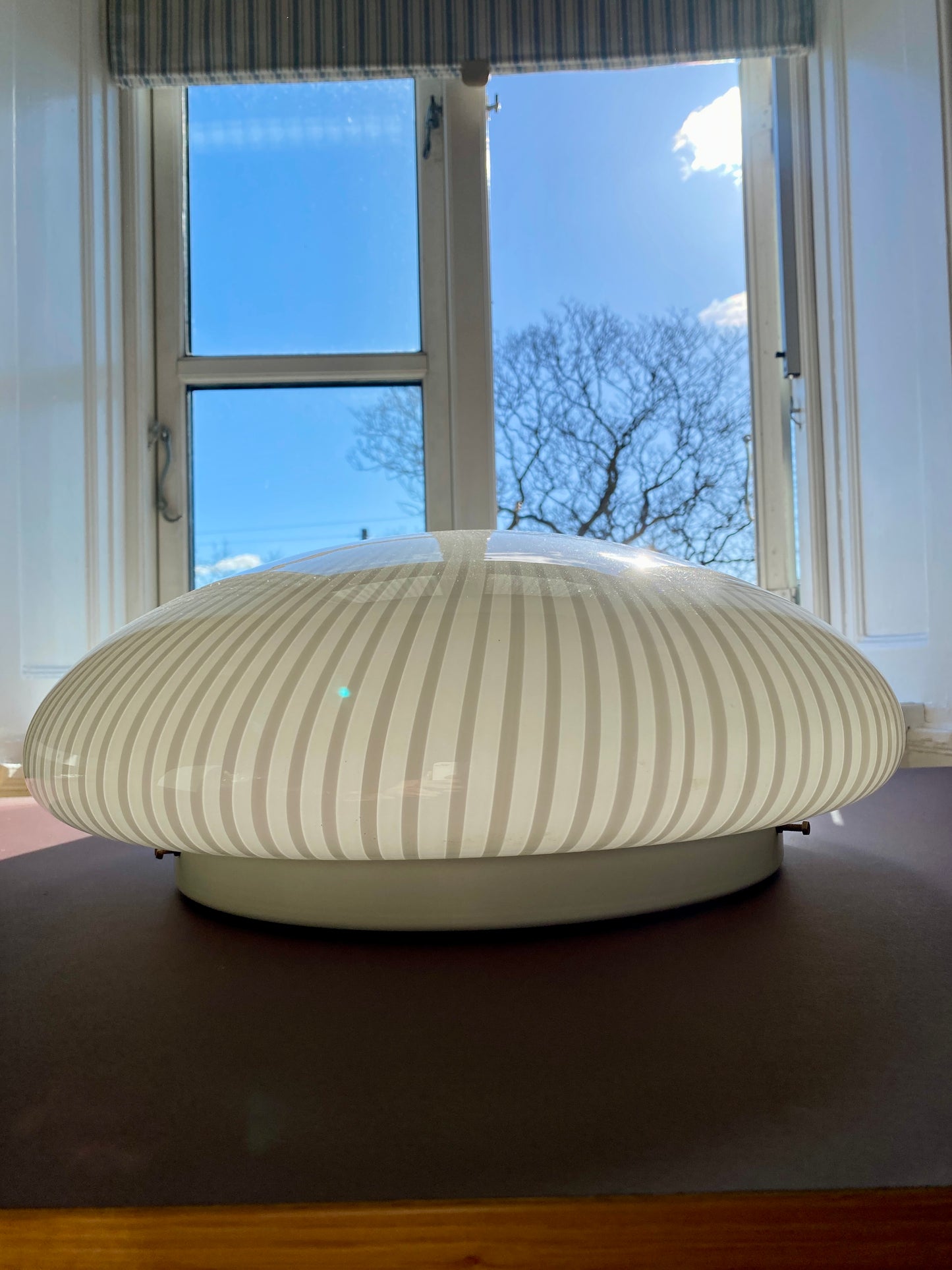 Kæmpe vintage Murano plafond hvid vertikalt filigrana 50 cm