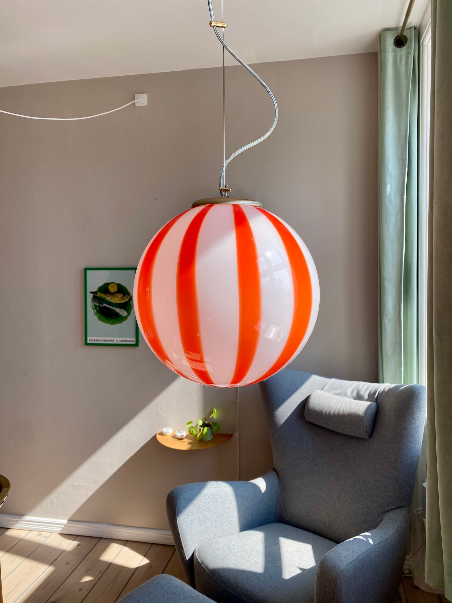 Murano loftslampe med røde vertikale striber i 30 cm