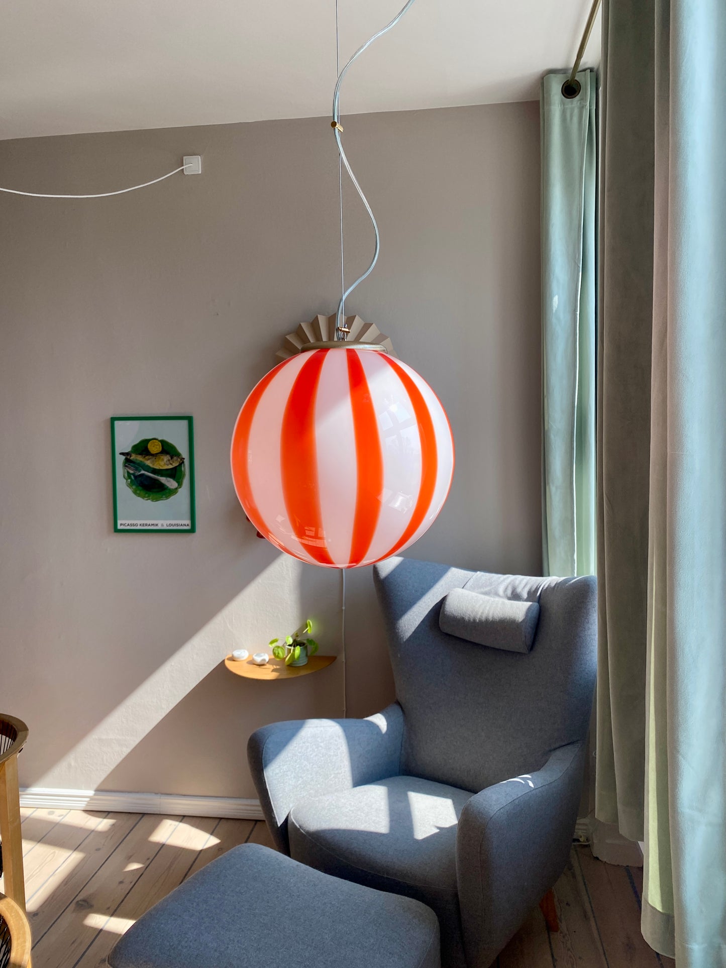 Murano loftslampe med røde vertikale striber i 30 cm