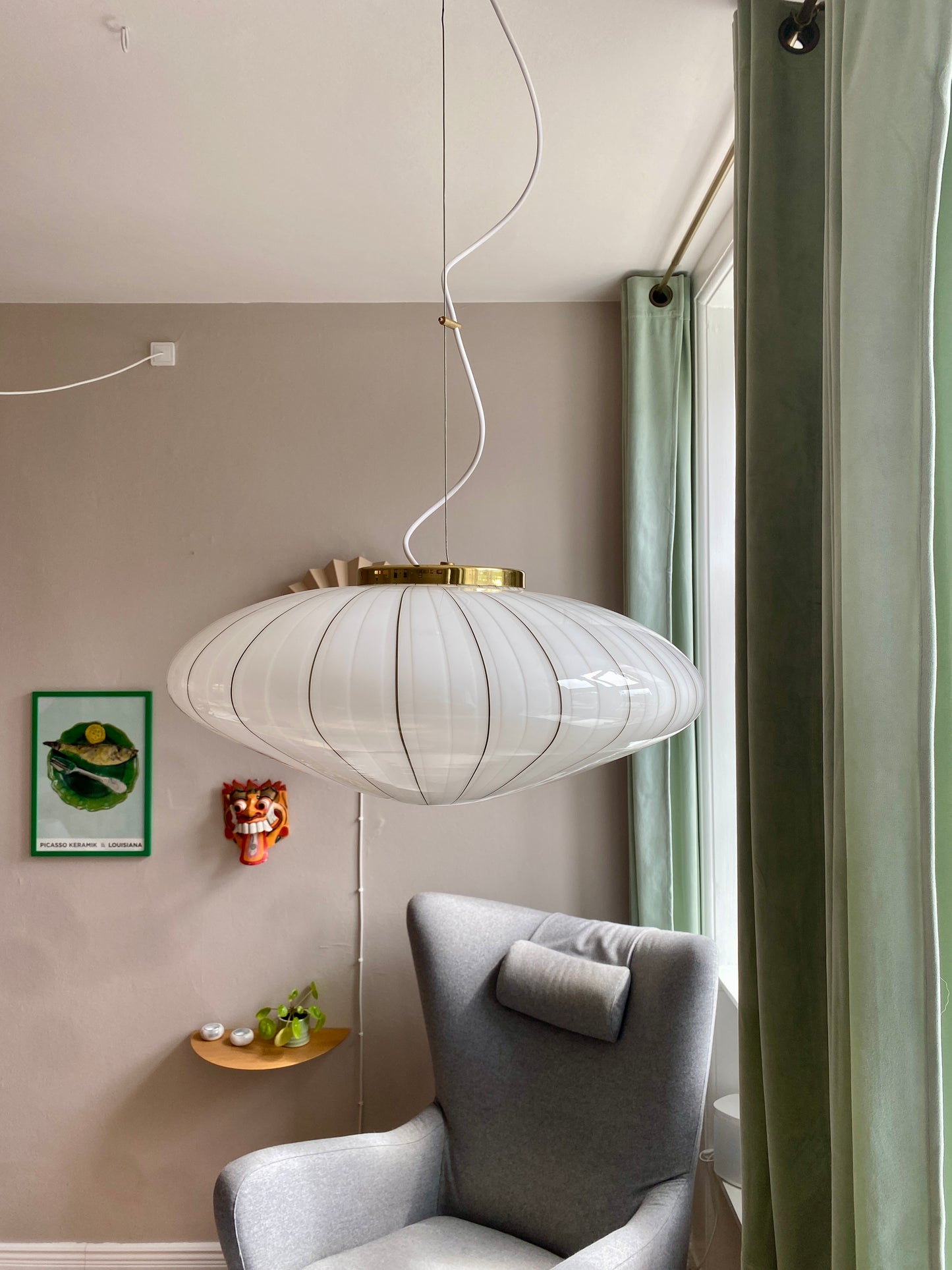 Vintage Murano loftslampe med hvidt og mørkt mønster i 50 cm