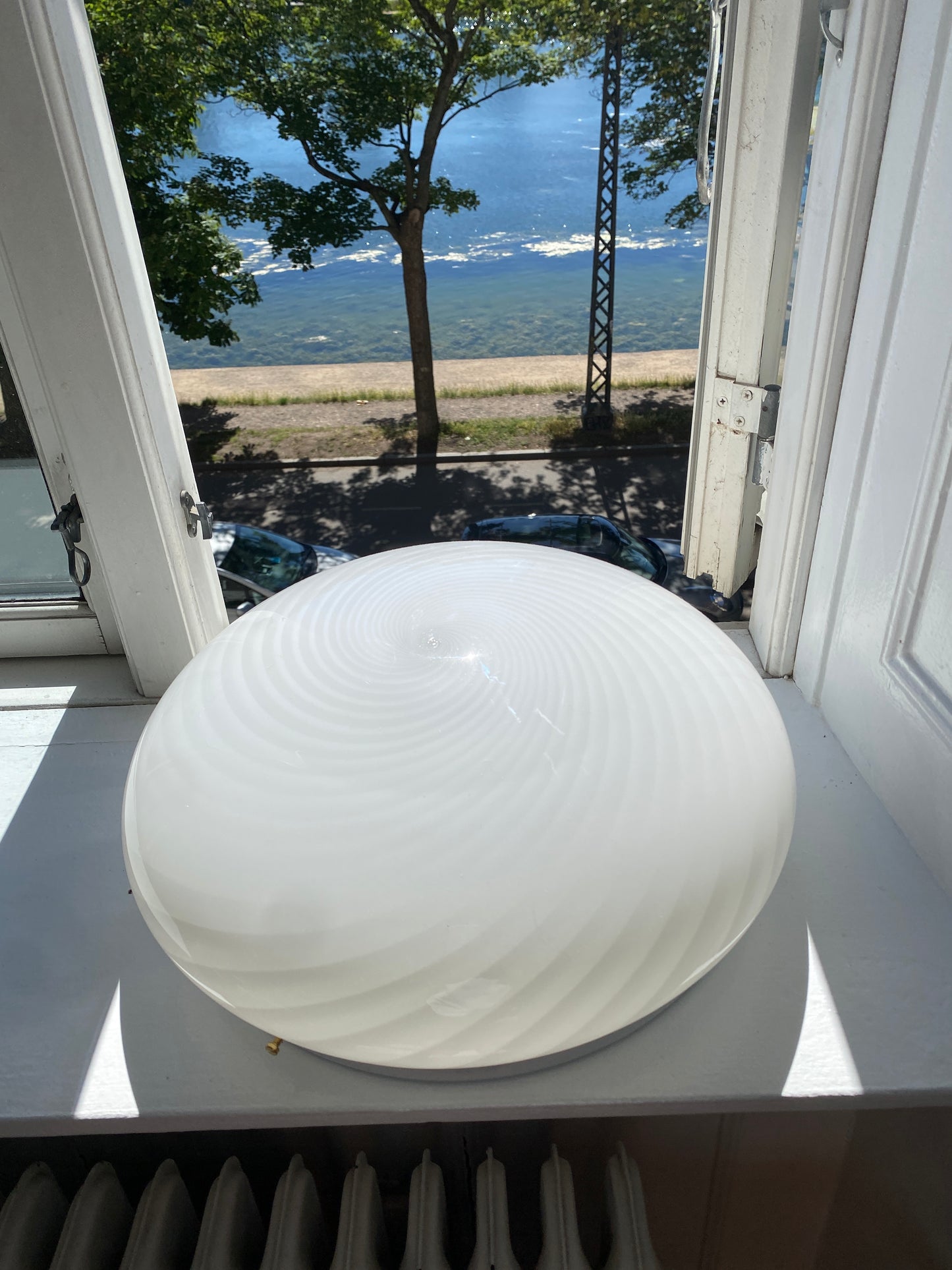 Murano plafond i hvid med swirl 40 cm
