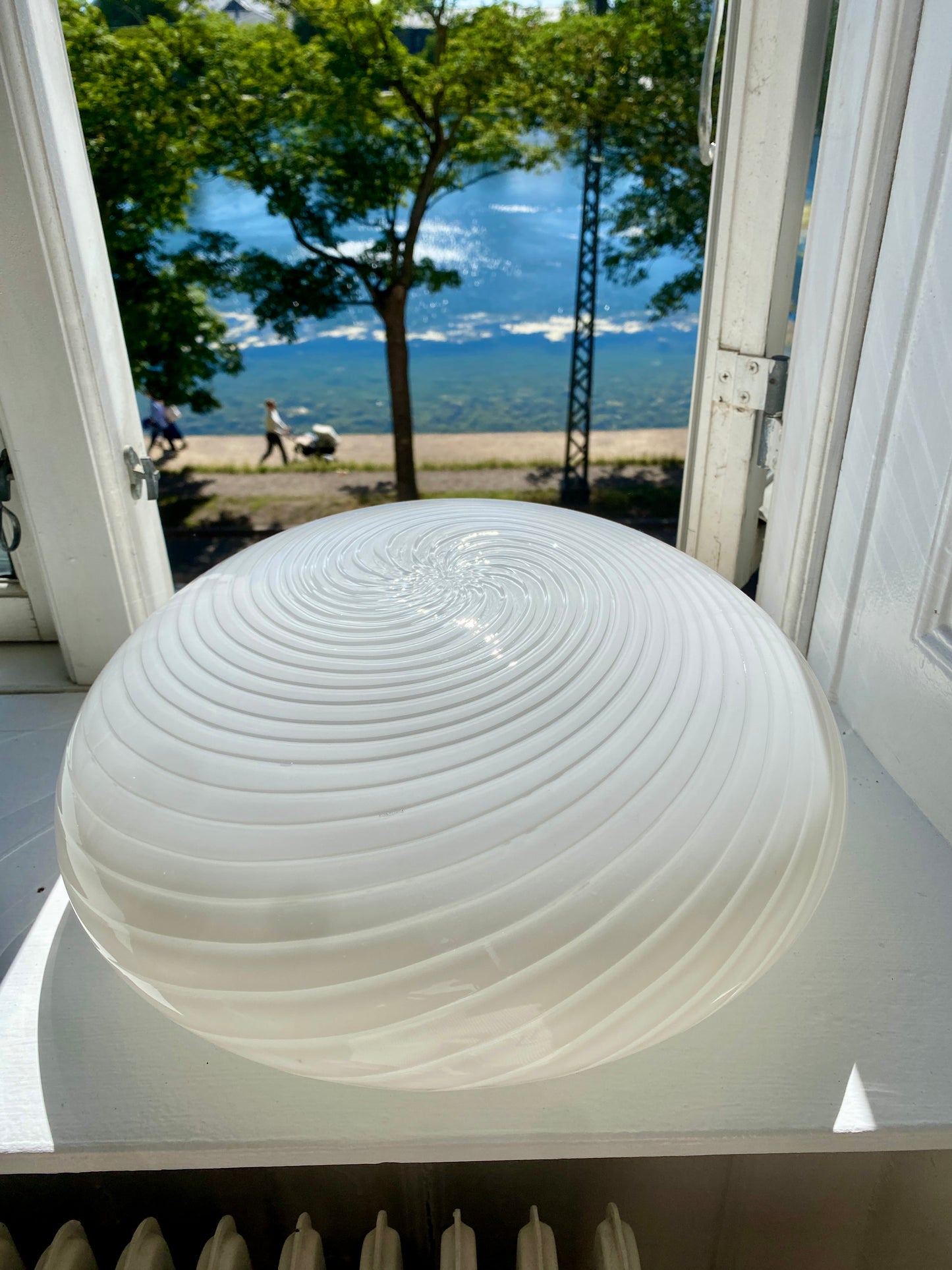 Murano plafond Effetre i hvid med swirl 40 cm