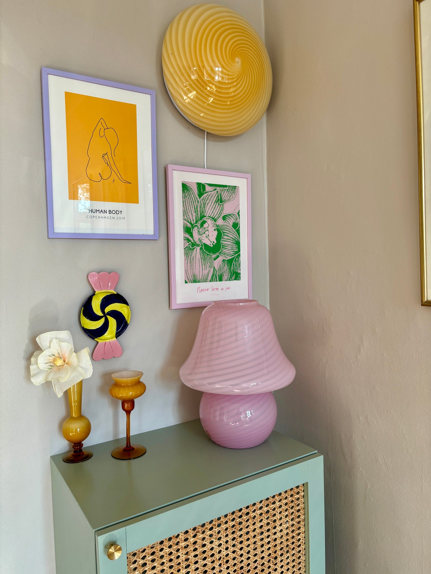 Vintage Murano mushroom i pink bubblegum