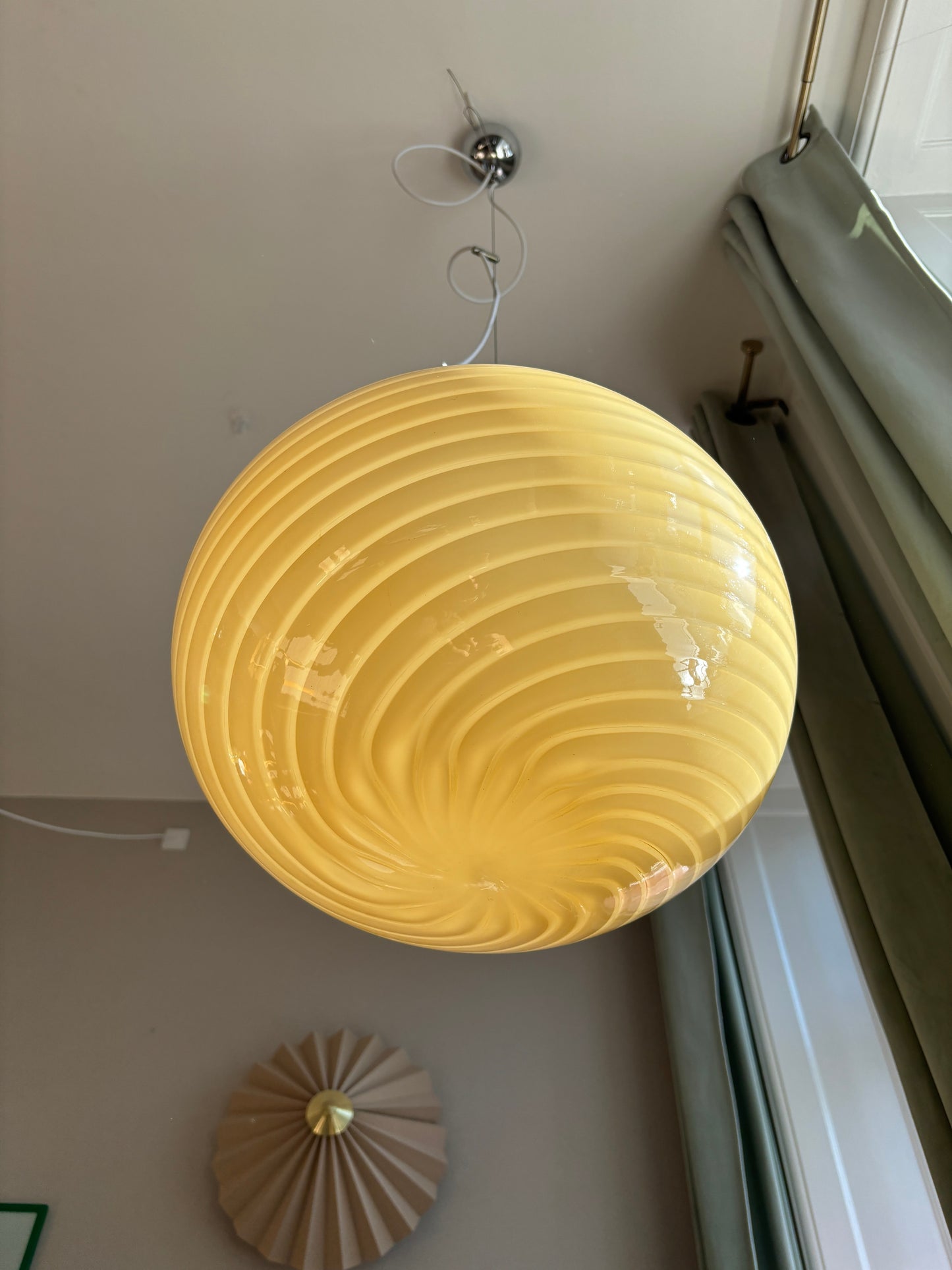 Vintage oval Murano loftlampe i gult swirl 40 cm
