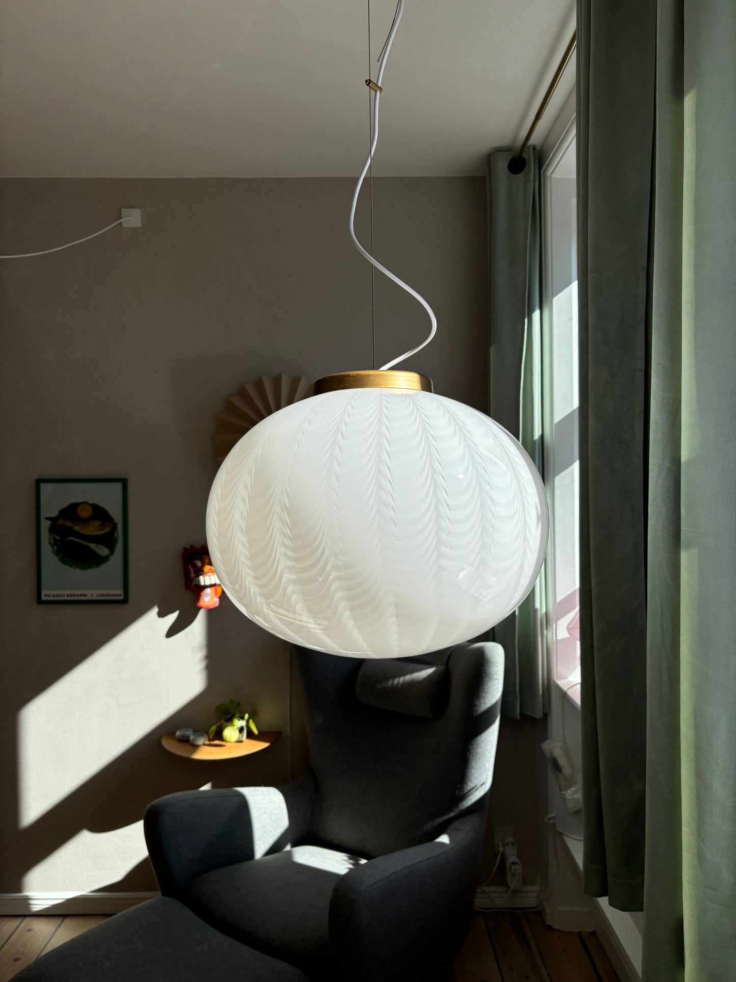 Vintage Murano loftslampe med peacock mønster 45 cm