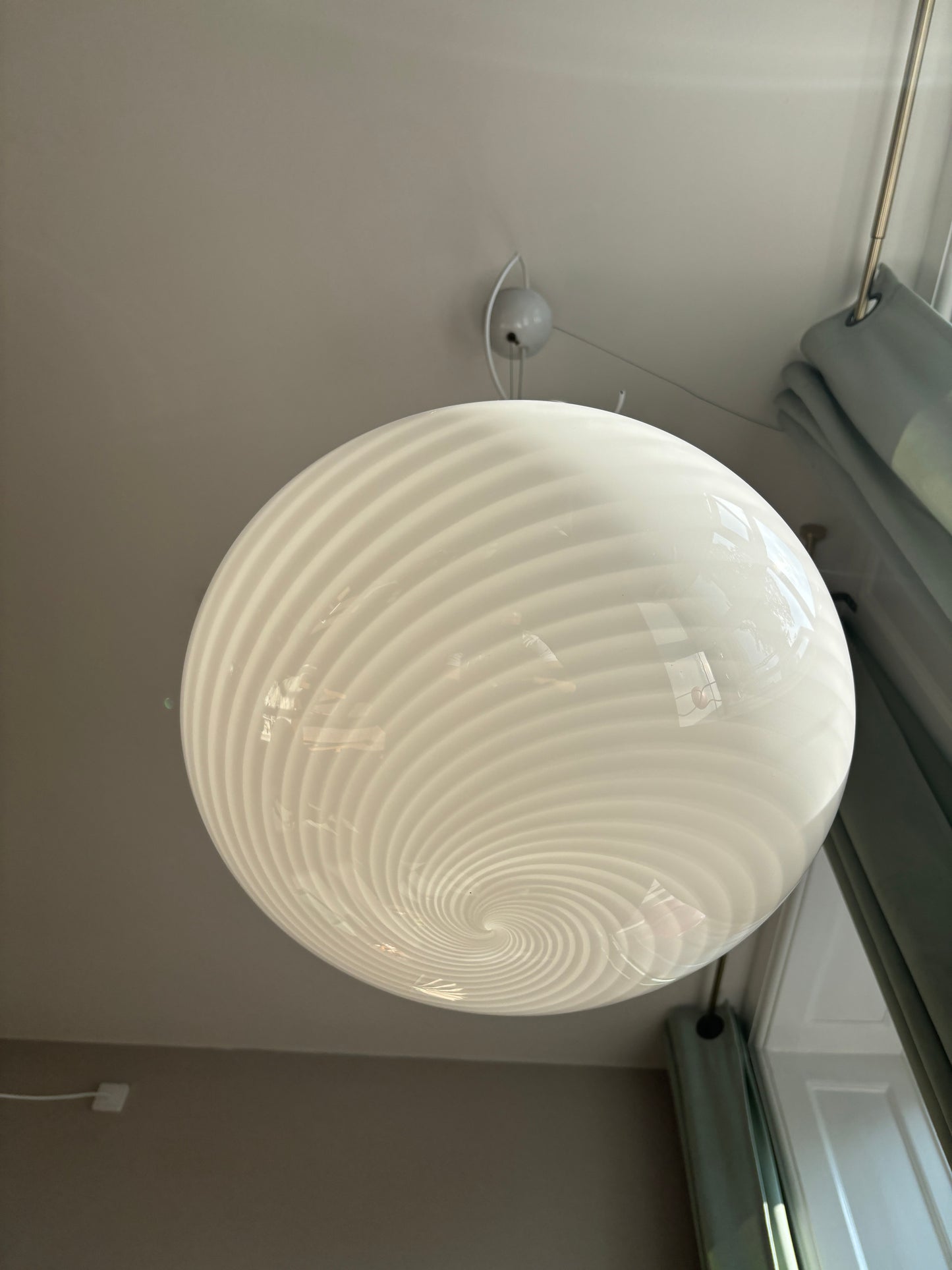Vintage oval Murano loftlampe i hvid swirl 40 cm