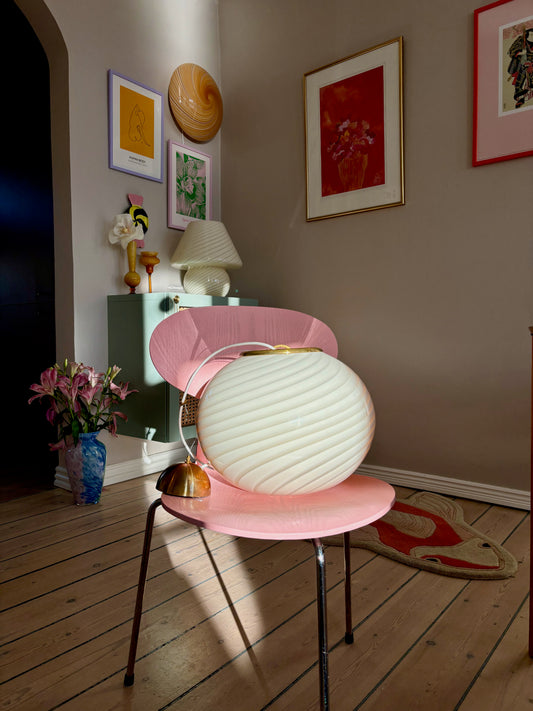 Oval Murano loftslampe i cremegul swirl 35 cm