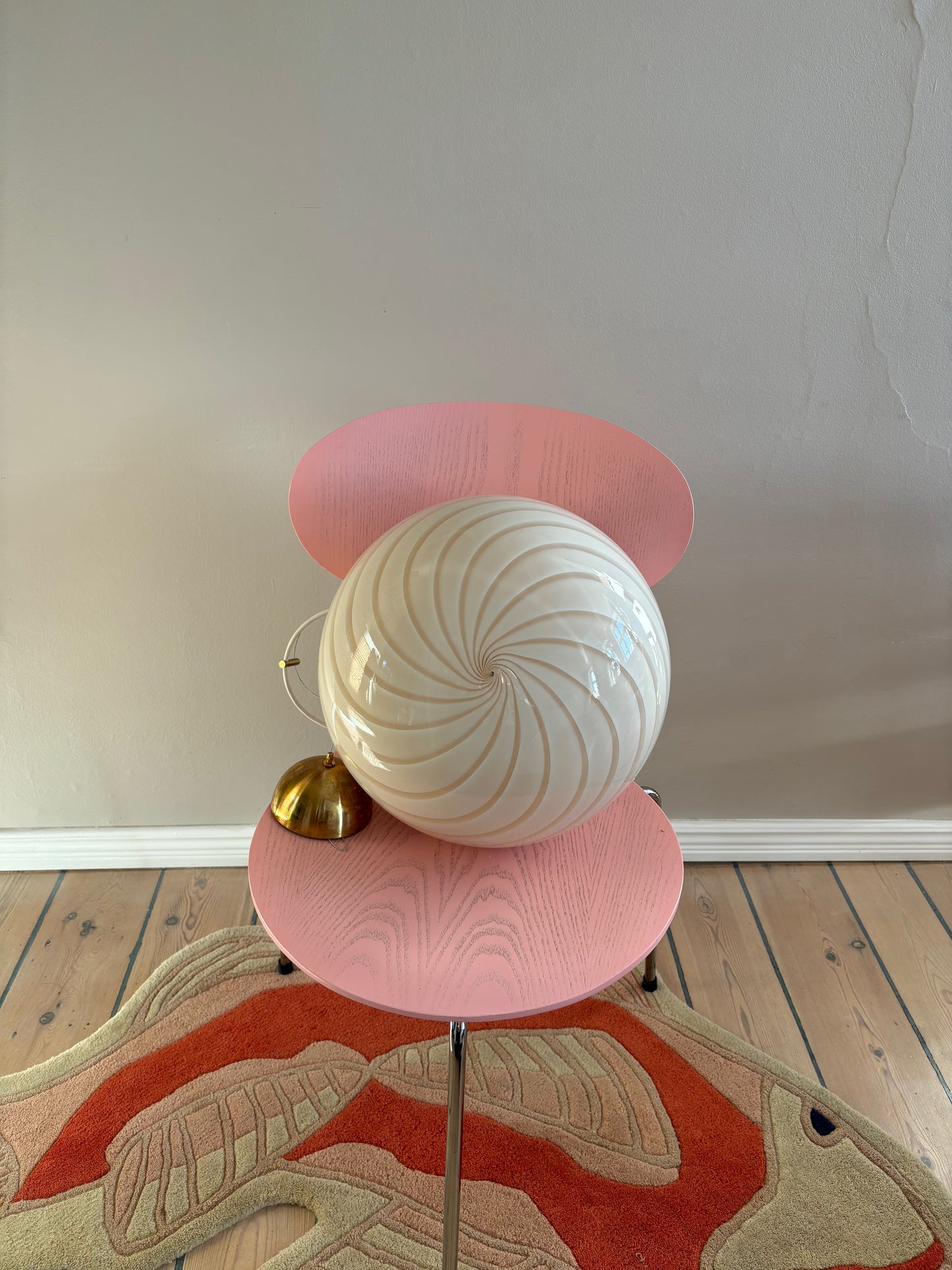 Oval Murano loftslampe i cremegul swirl 35 cm