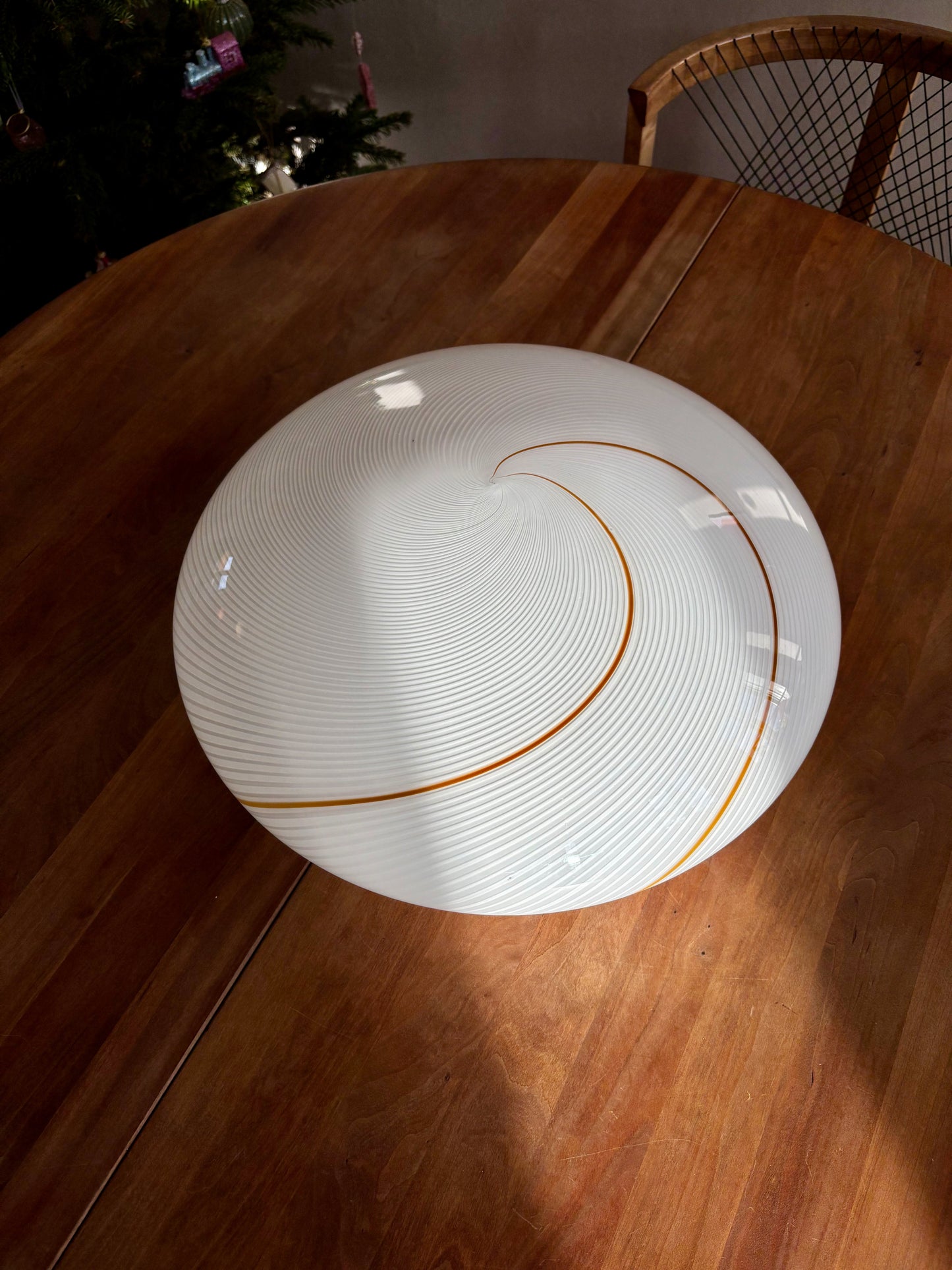 Vintage Murano plafond med hvid og gult swirl 50 cm