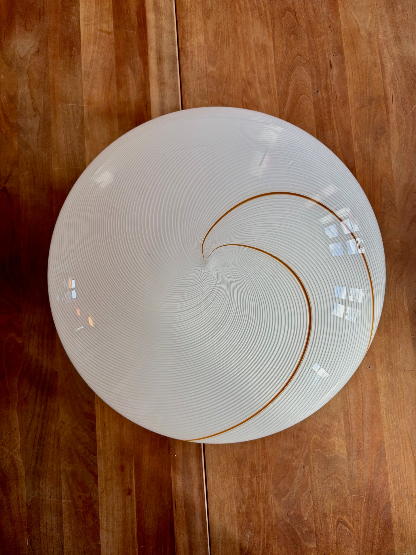 Vintage Murano plafond med hvid og gult swirl 50 cm