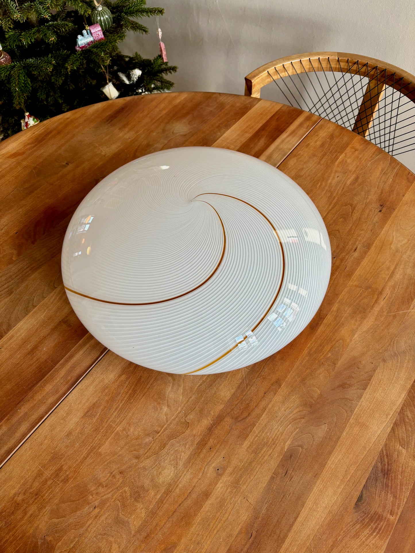Vintage Murano plafond med hvid og gult swirl 50 cm