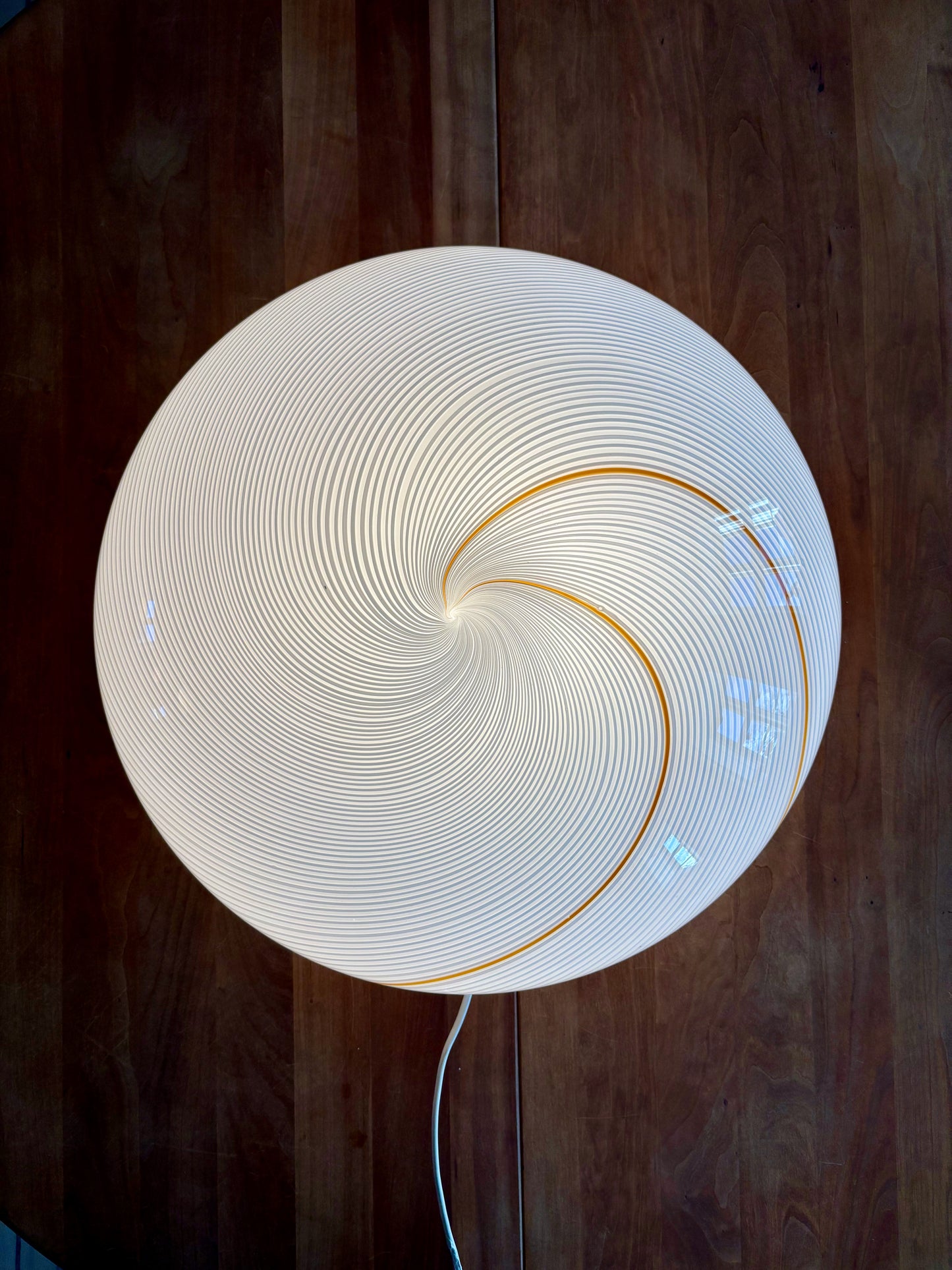 Vintage Murano plafond med hvid og gult swirl 50 cm