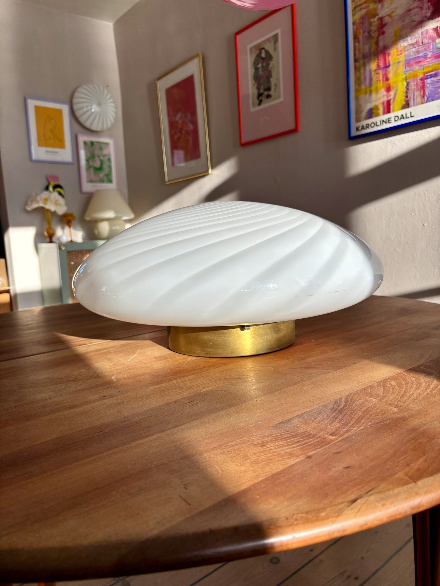 Kæmpe vintage Murano plafond i hvid swirl 50 cm