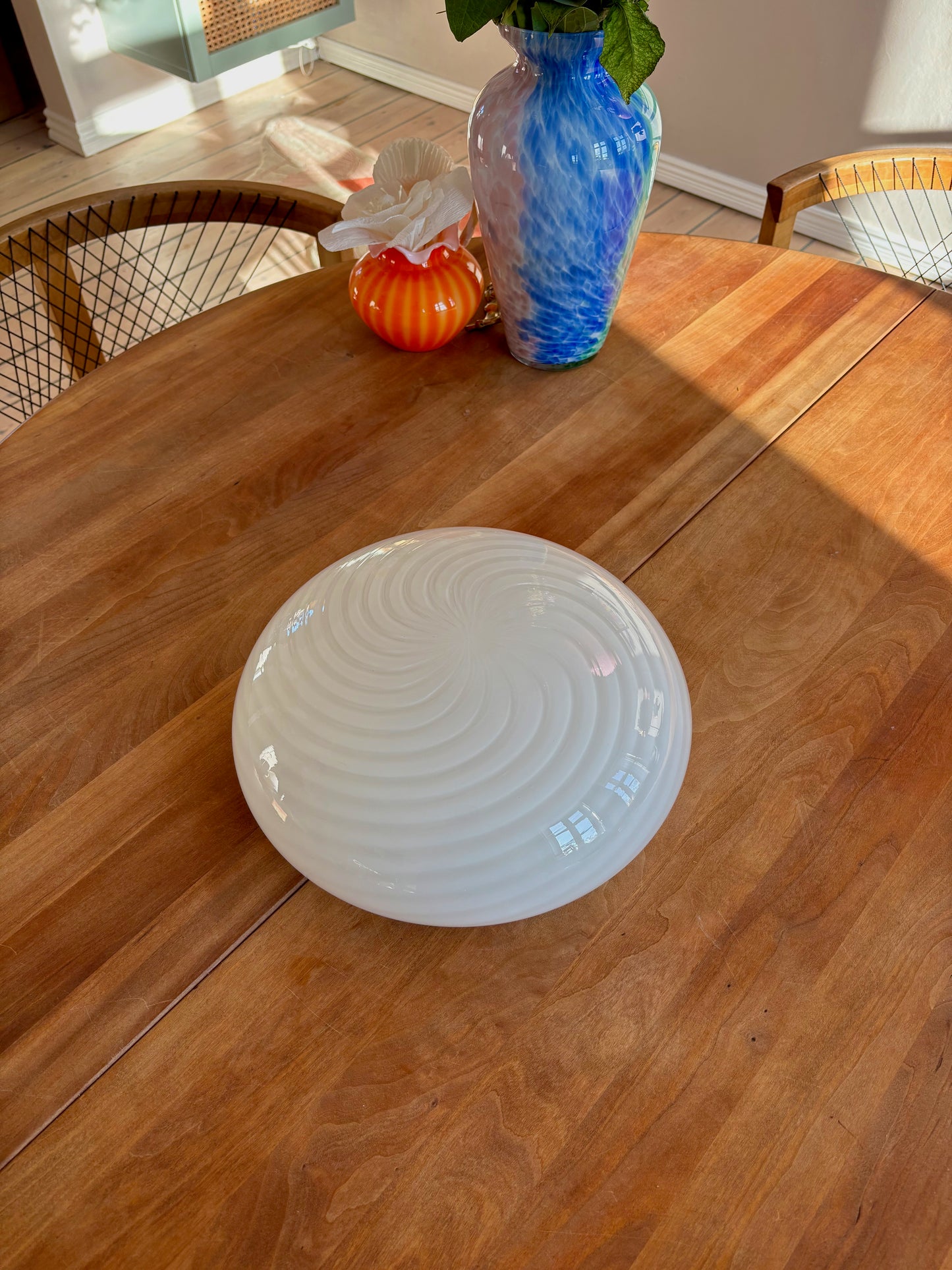 Vintage Murano plafond med hvid swirl 30 cm