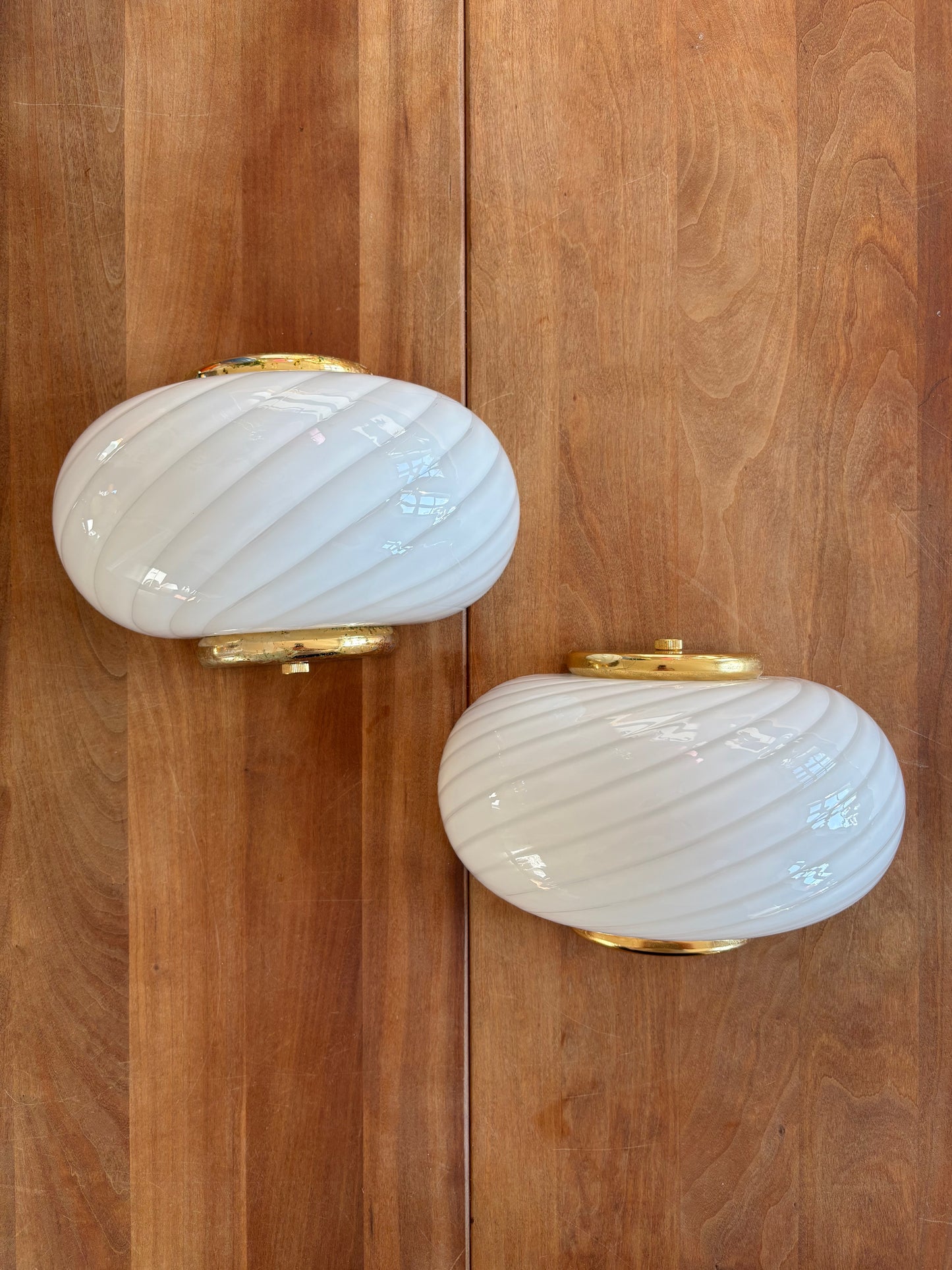 Vintage Murano muslinge væglampe i hvid swirl