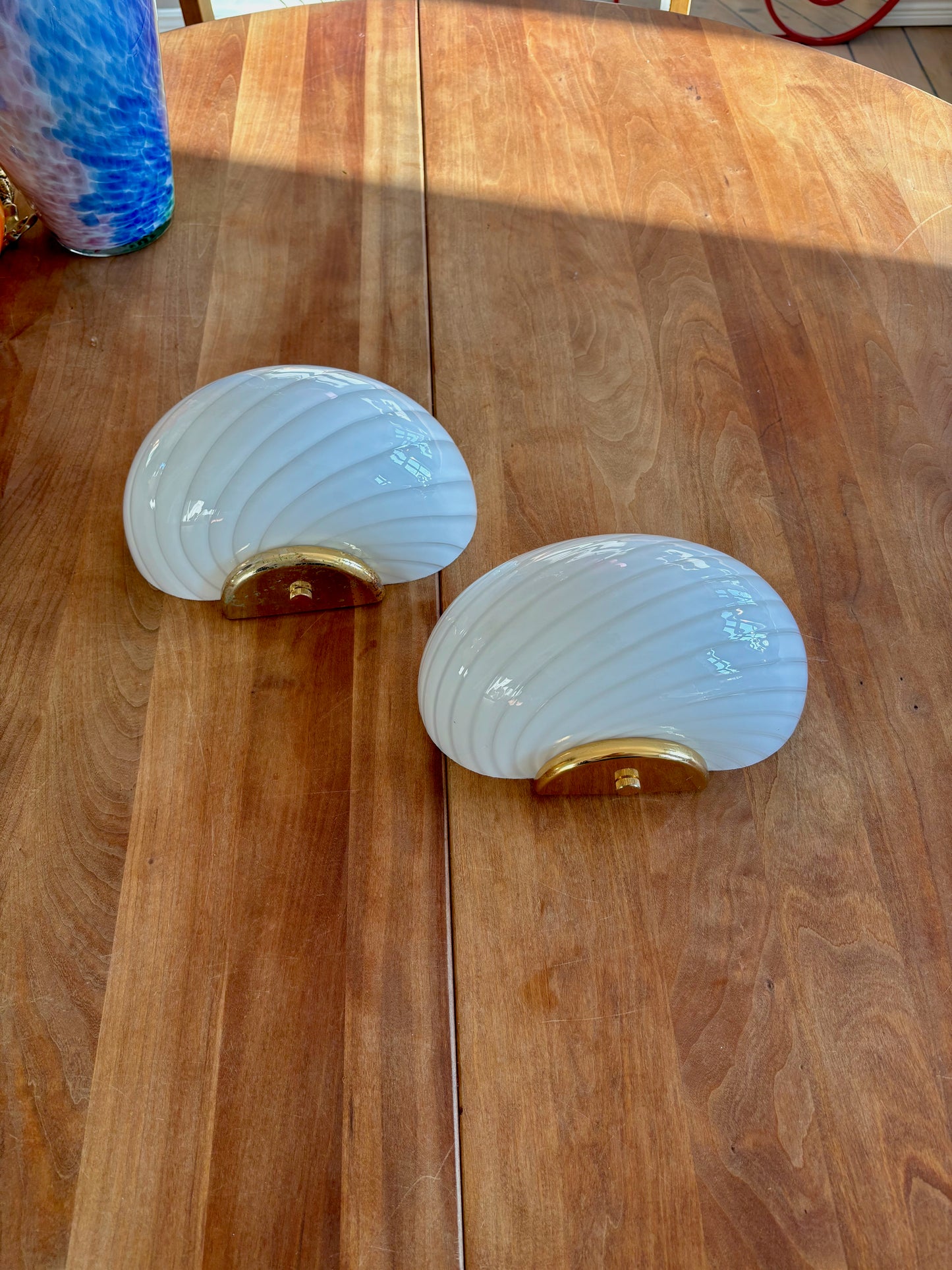 Vintage Murano muslinge væglampe i hvid swirl