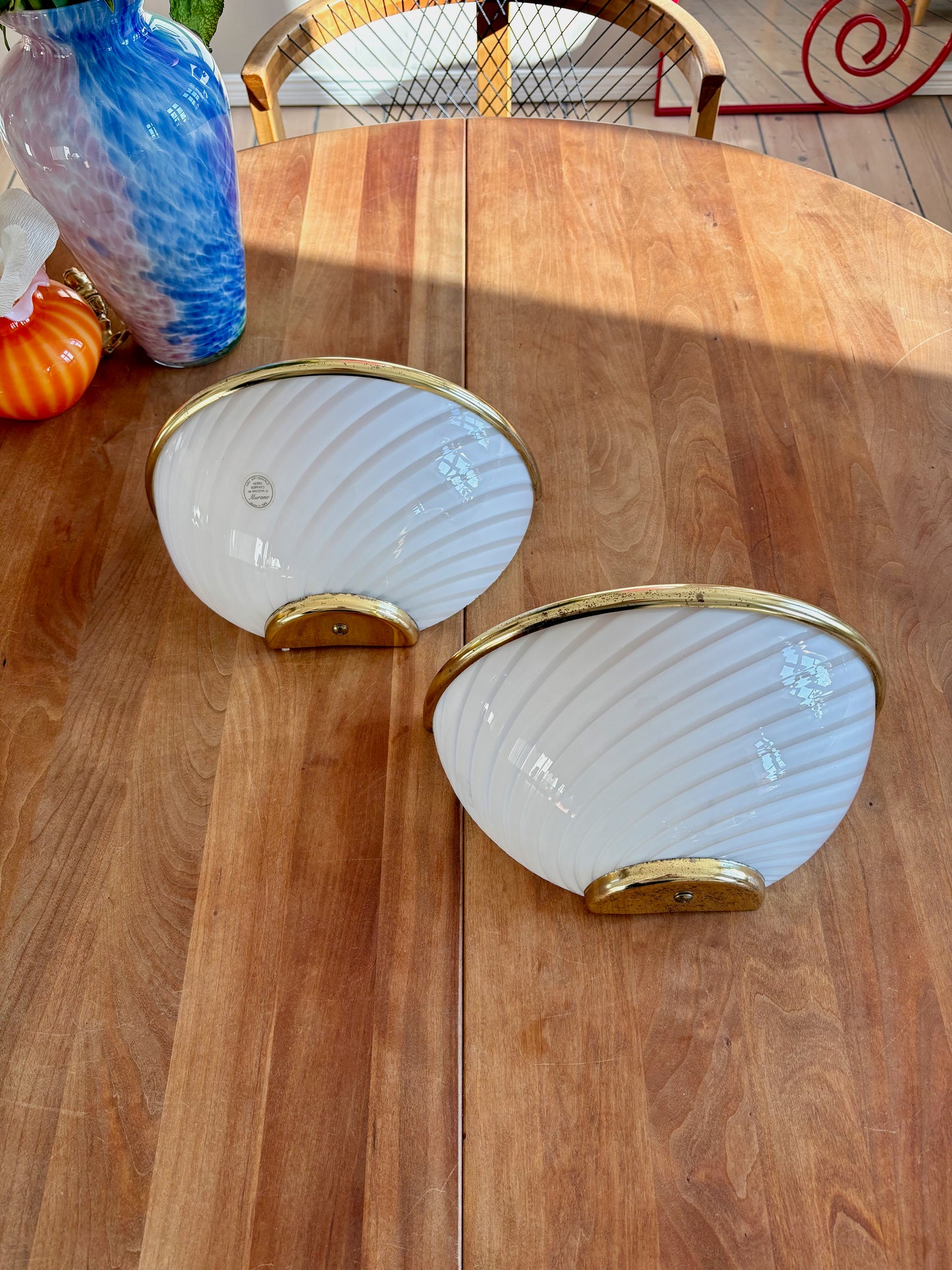 Vintage Murano væglampe hvid swirl