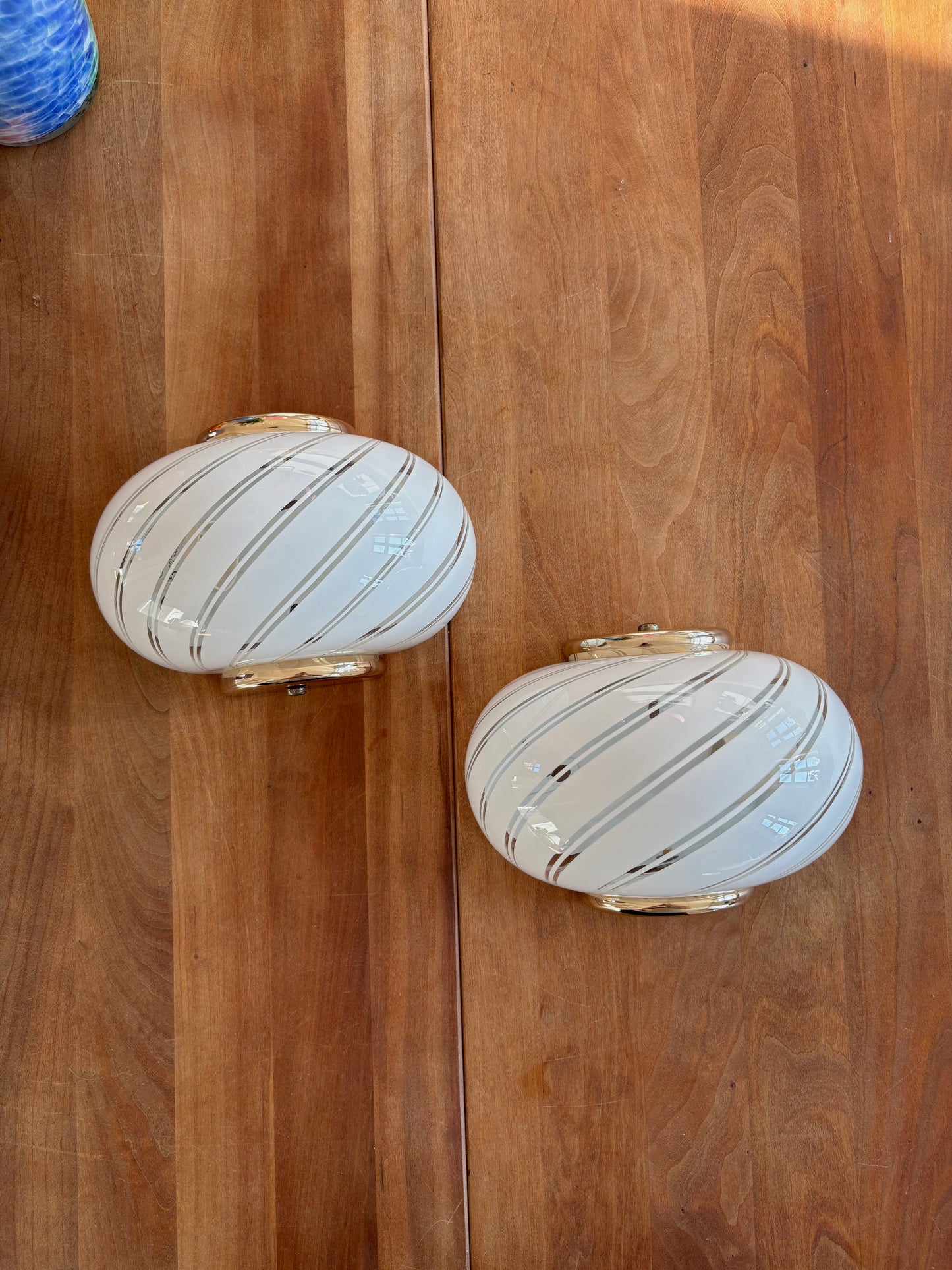 Vintage Murano muslinge væglampe hvid transparent swirl