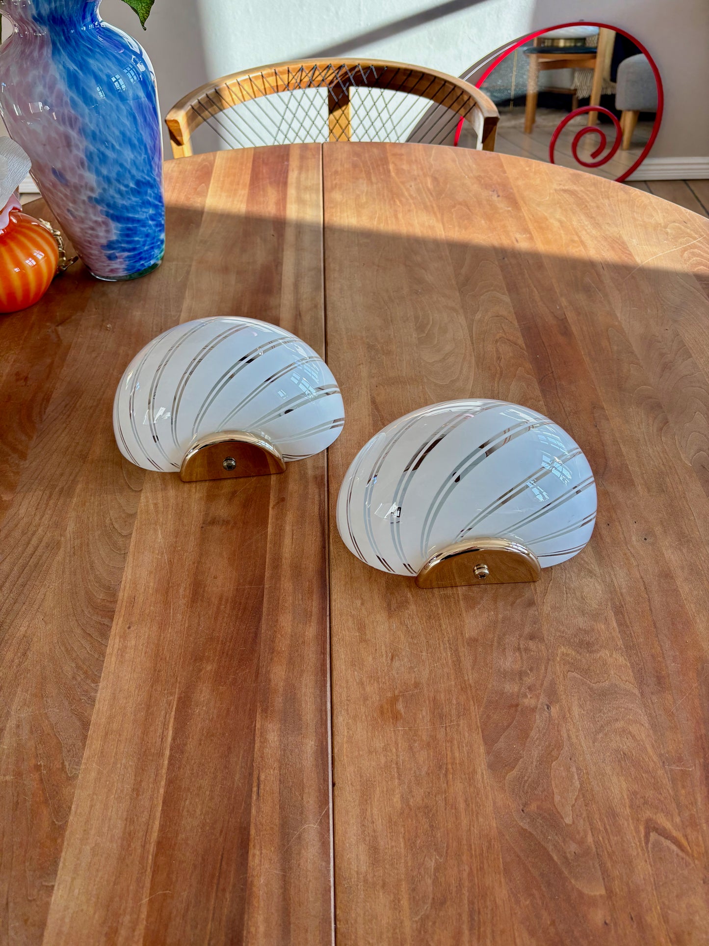Vintage Murano muslinge væglampe hvid transparent swirl