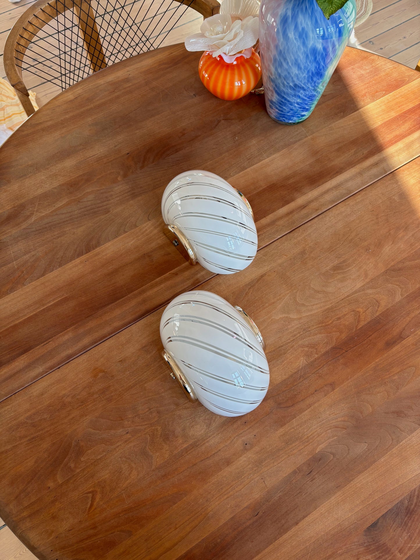 Vintage Murano muslinge væglampe hvid transparent swirl