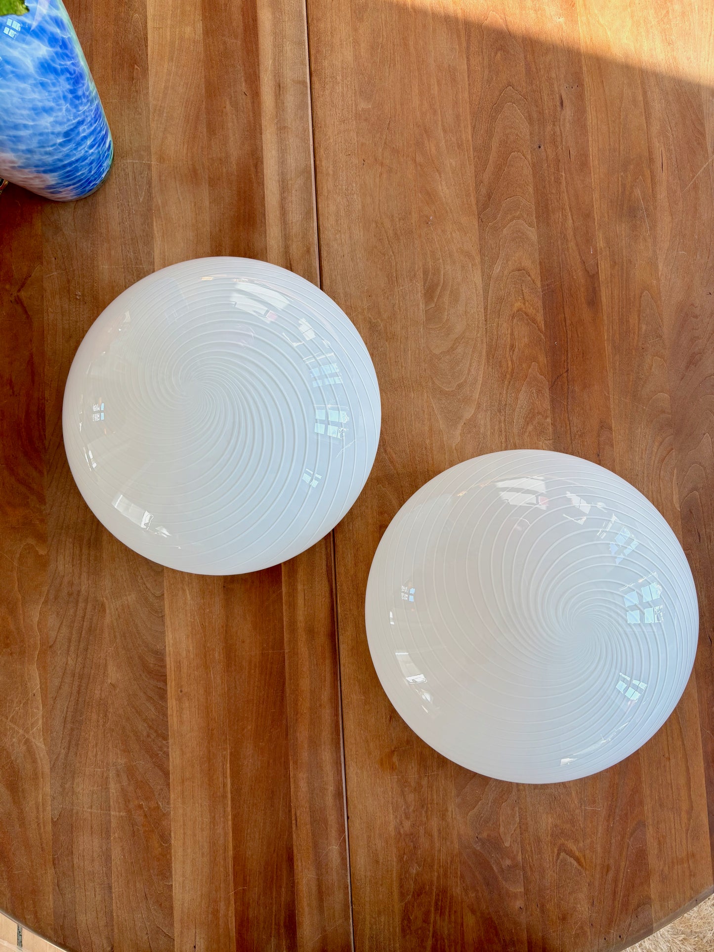 Vintage Murano plafond hvid m. hvide swirl striber 30 cm