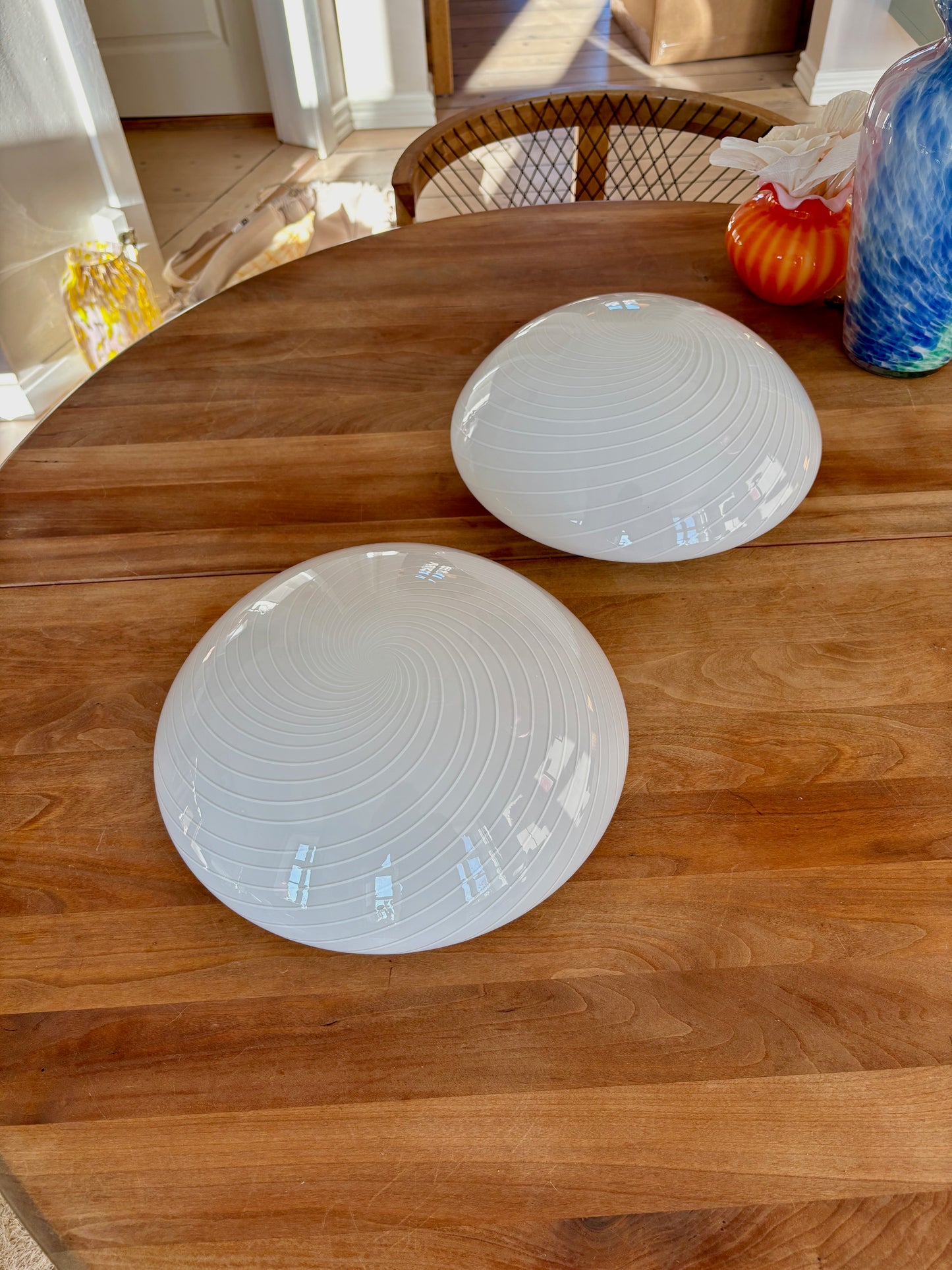 Vintage Murano plafond hvid m. hvide swirl striber 30 cm