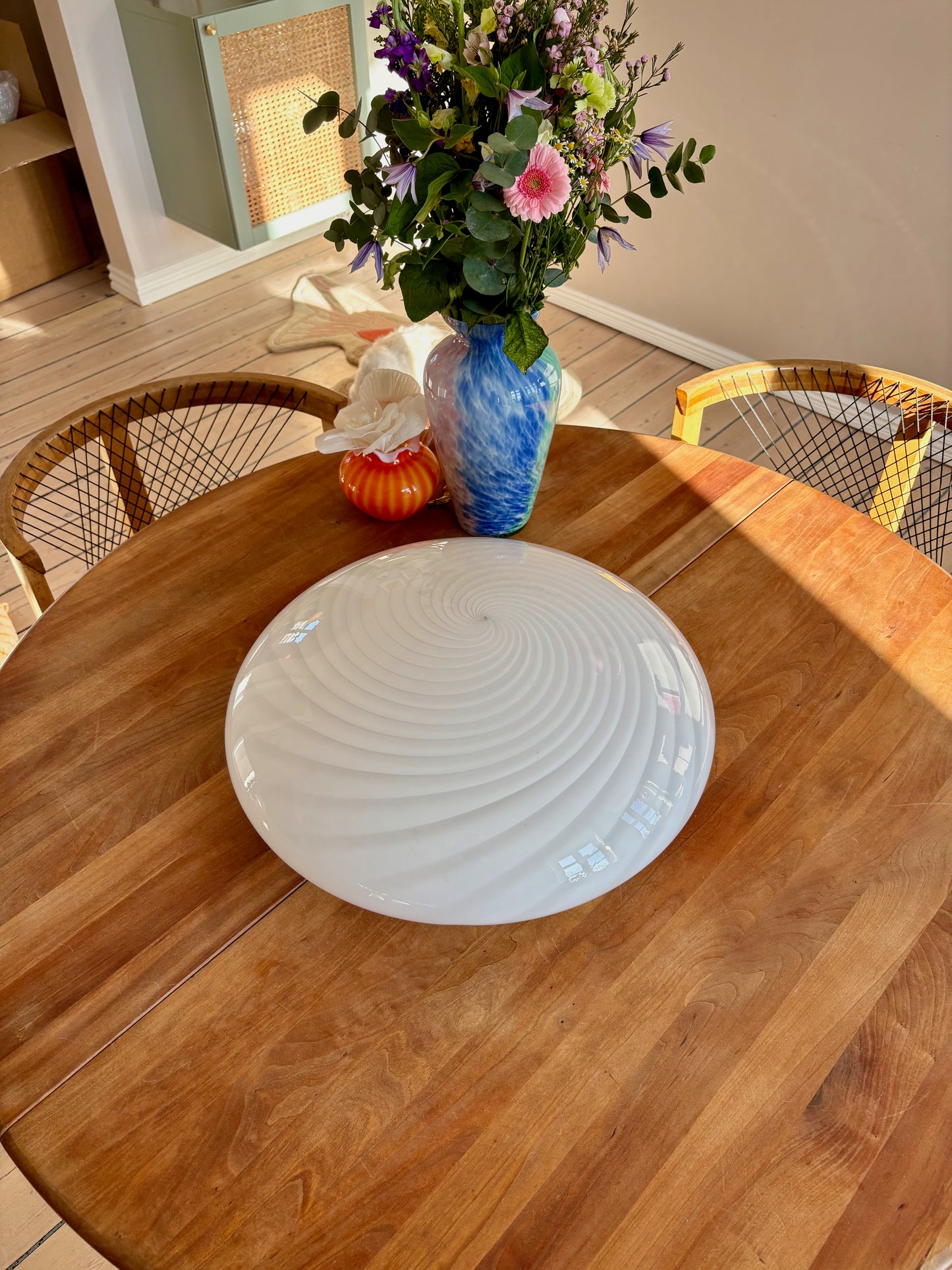 Kæmpe vintage Murano plafond i hvid swirl 50 cm