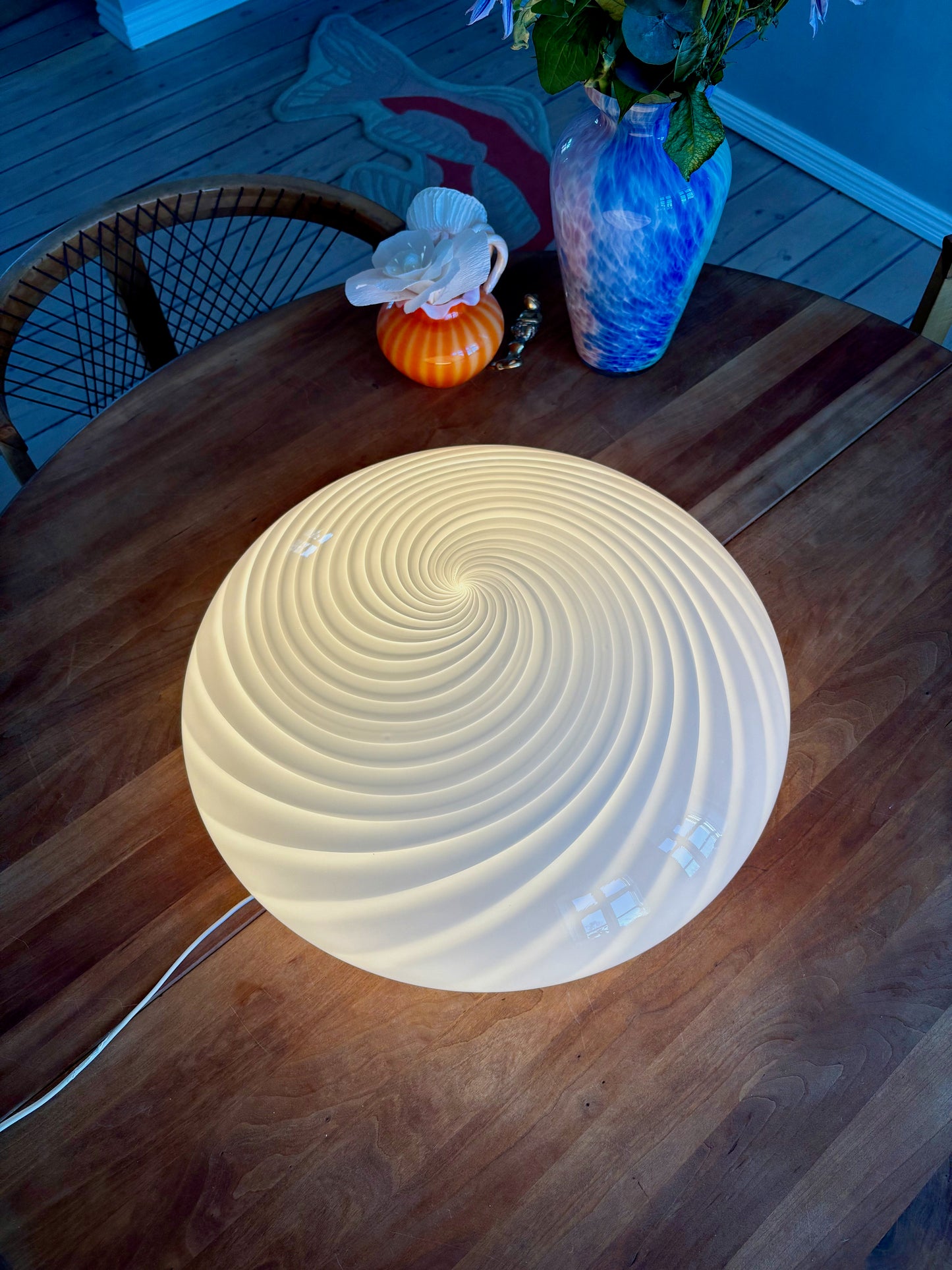 Kæmpe vintage Murano plafond i hvid swirl 50 cm