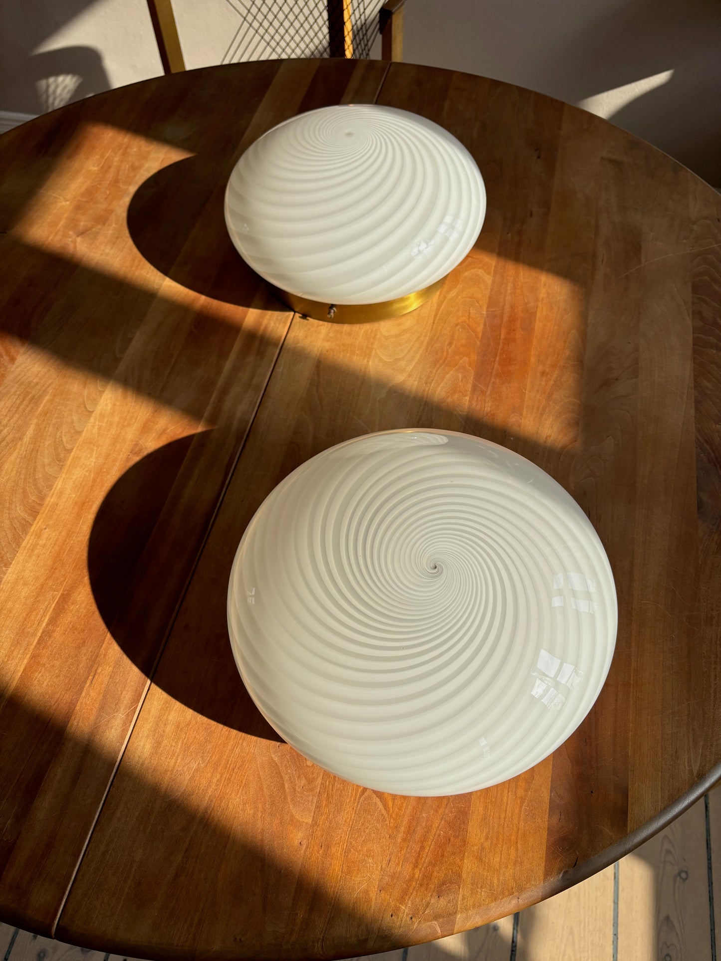 Vintage Murano plafond hvid swirl 30 cm messing ophæng