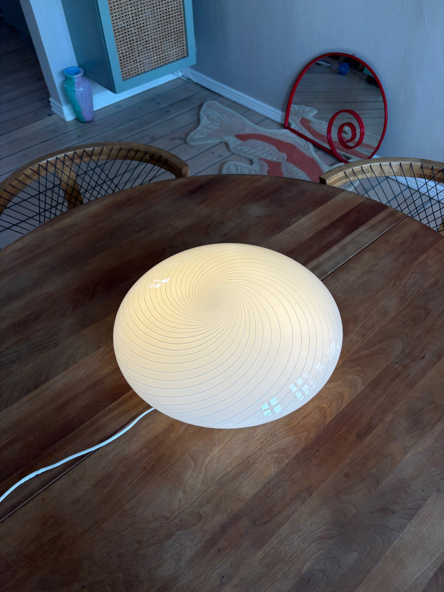 Vintage Murano plafond hvid m. hvidt swirl 40 cm