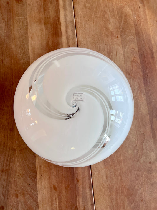Vintage Murano plafond med hvidt transperant swirl 40 cm med originalt klistermærke