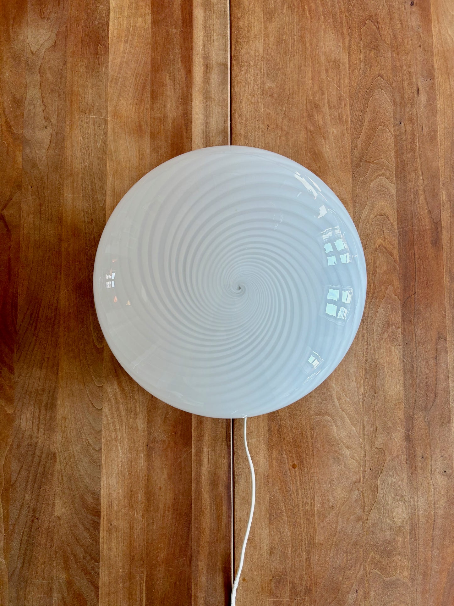 Vintage Murano plafond hvid swirl 30 cm messing ophæng